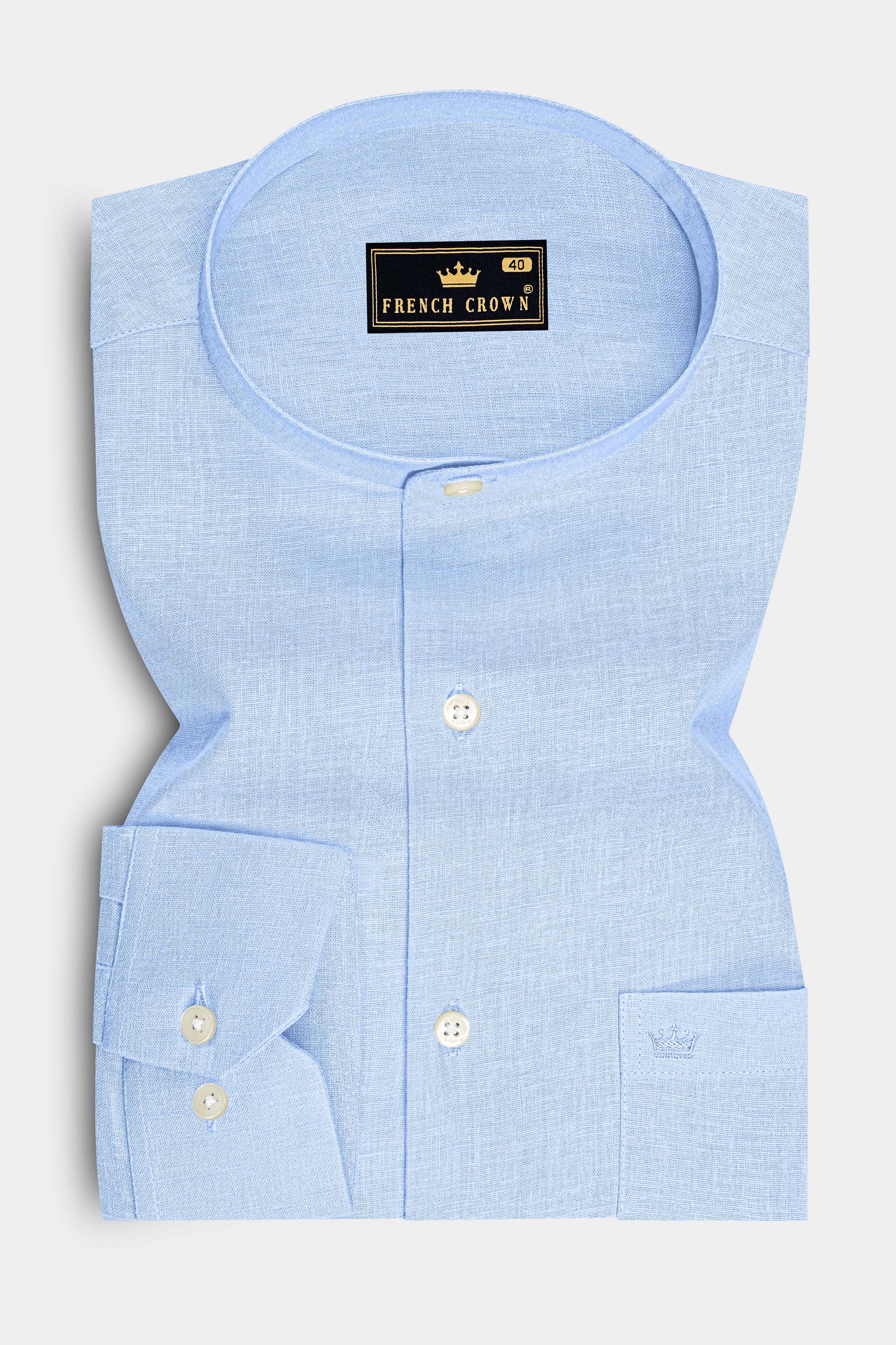 Azure-Tropical Sky Blue Luxurious Linen Mandarin Dress Shirt
