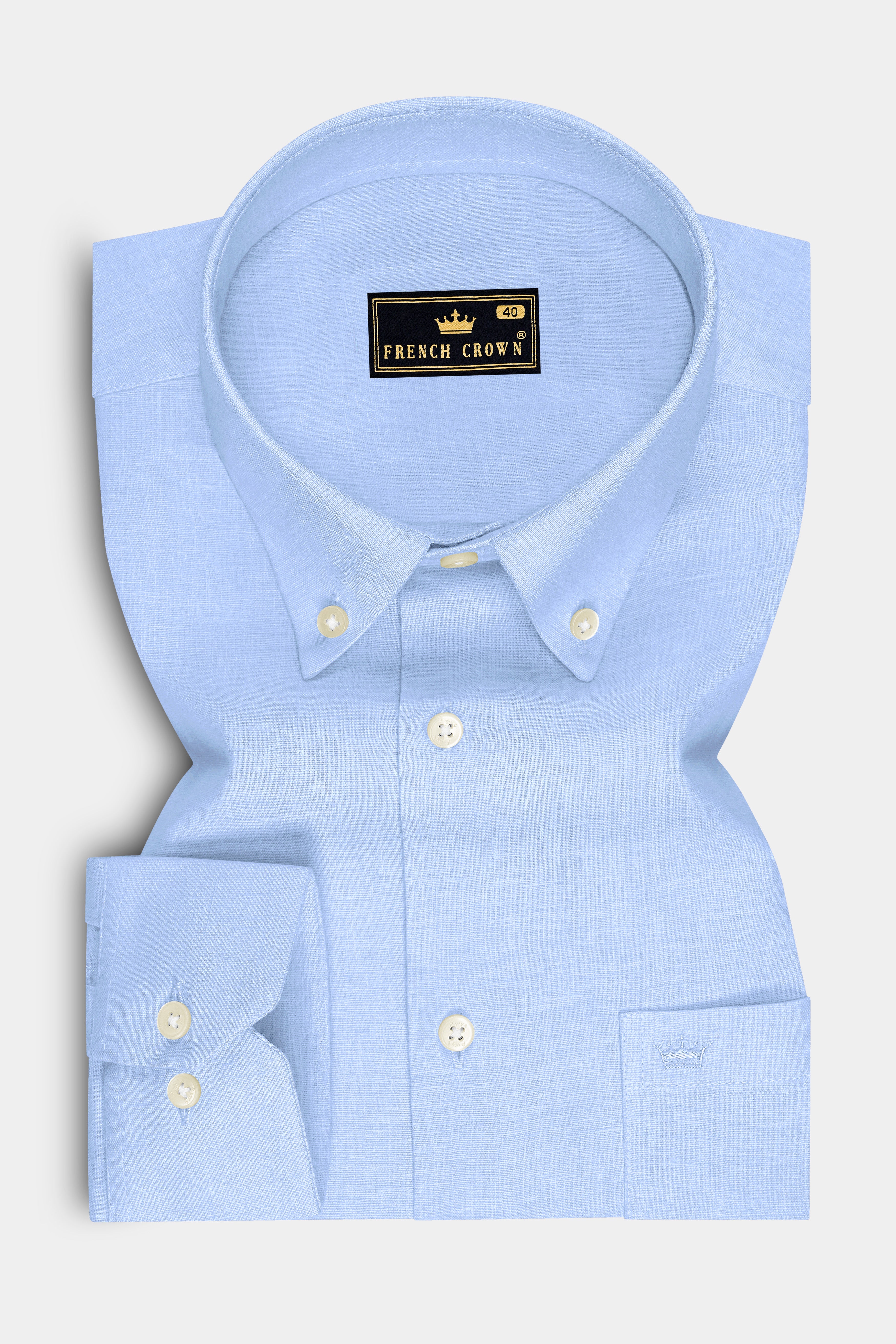 Azure-Tropical Sky Blue Luxurious Linen Button Down Dress Shirt