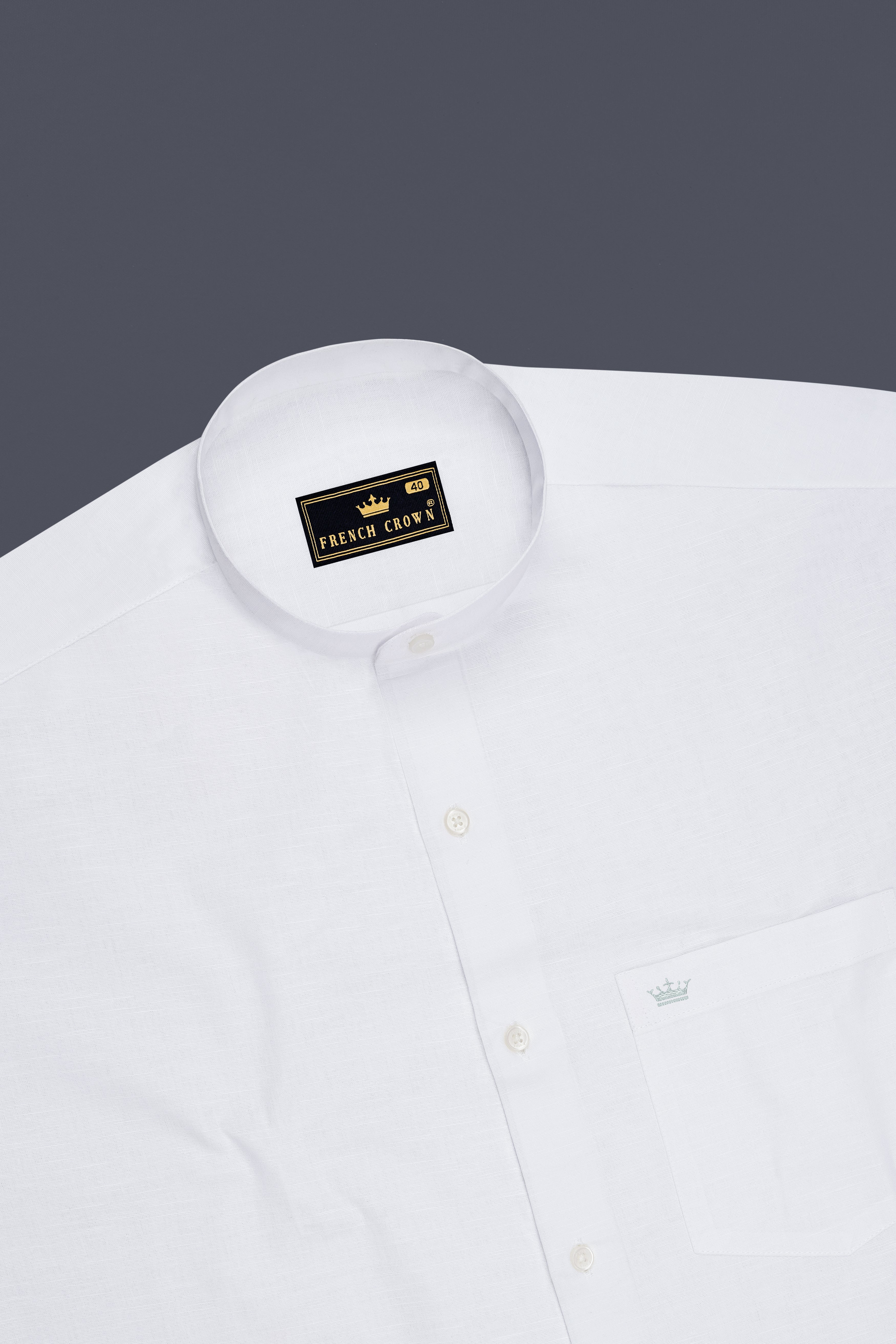 Luceo-Bright White Luxurious Linen Mandarin Dress Shirt