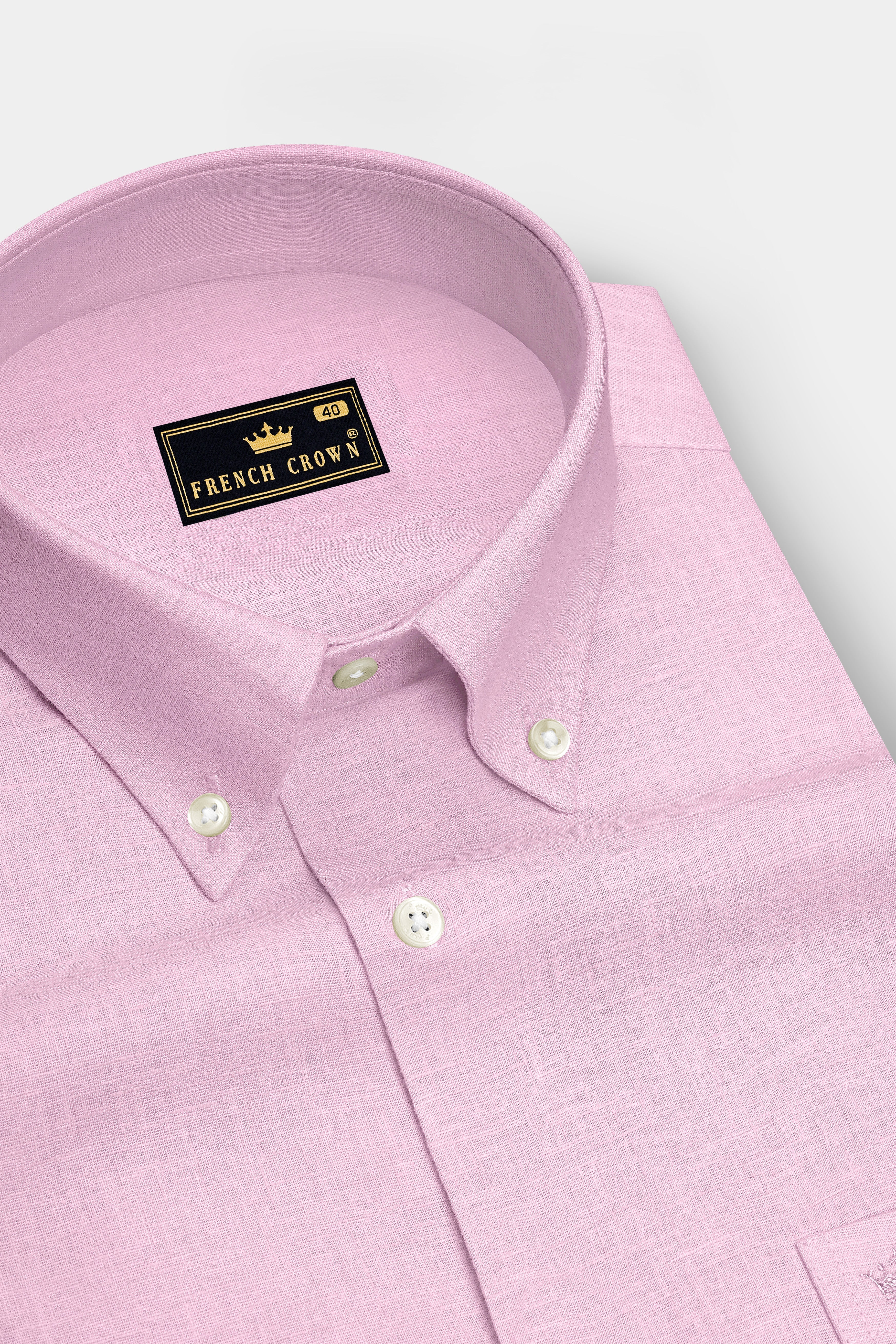 Maison-Classic Rose Pink Luxurious Linen Button Down Dress Shirt