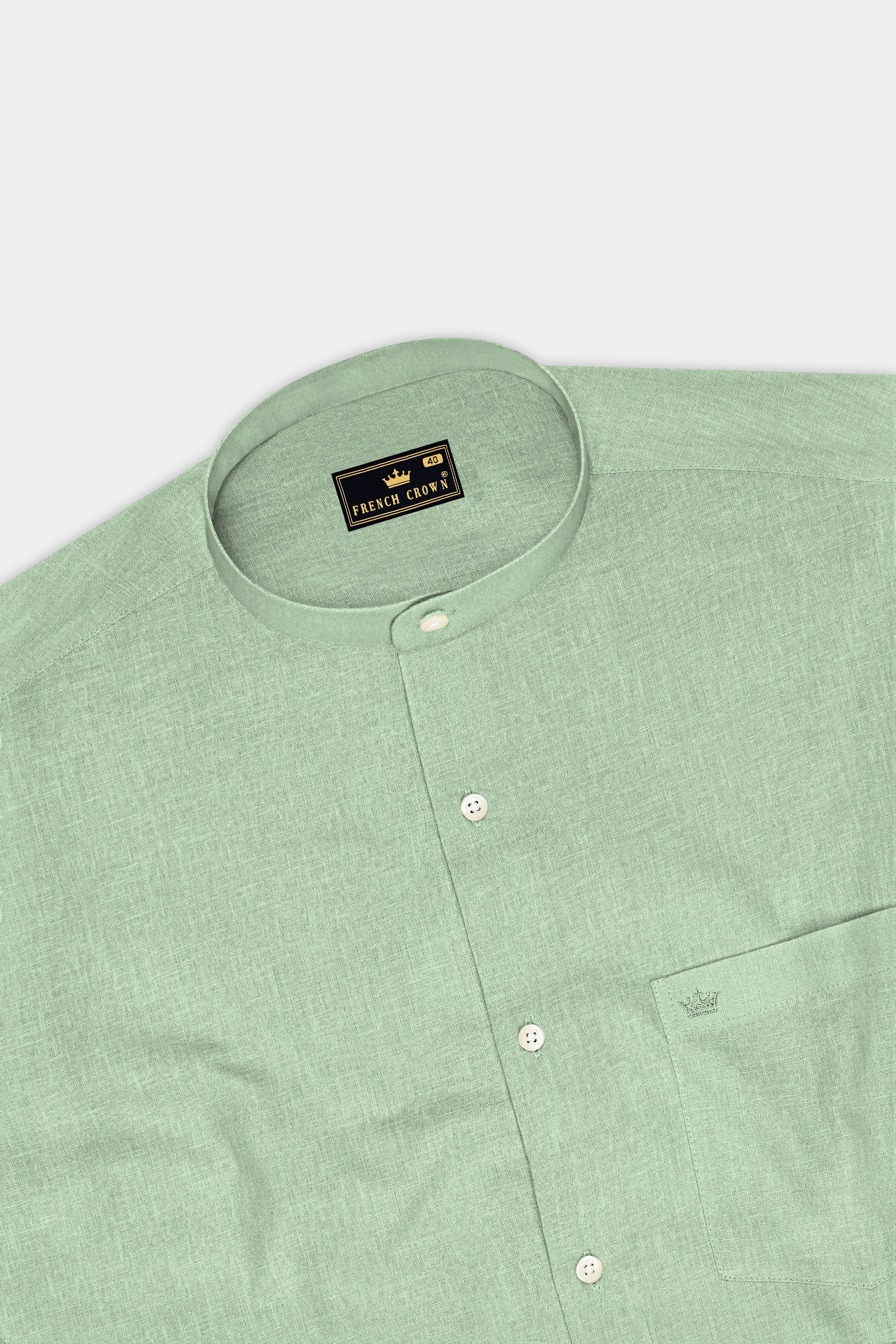 Moss-Ash Green Luxurious Linen Mandarin Dress Shirt