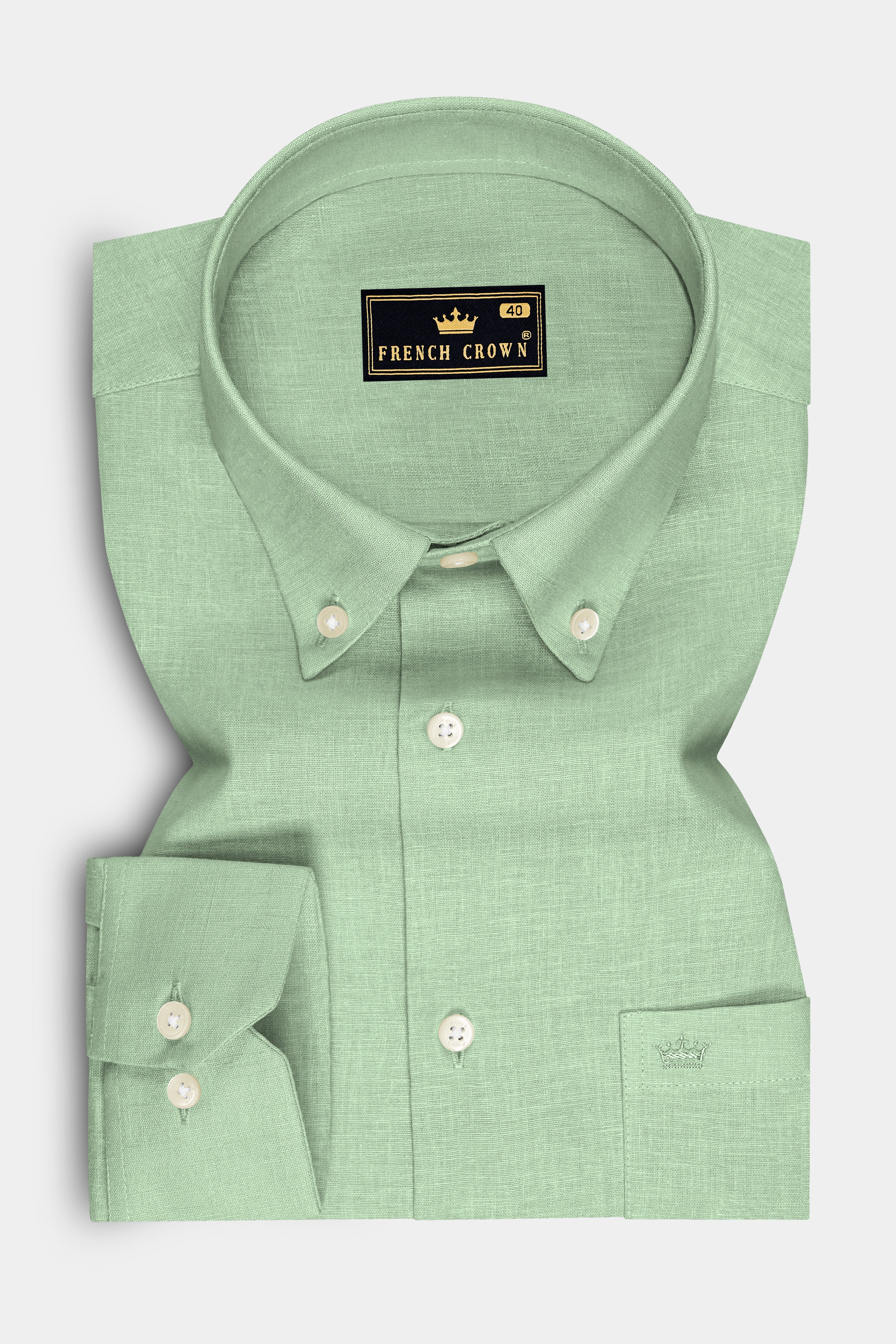 Moss-Ash Green Luxurious Linen Button Down Dress Shirt