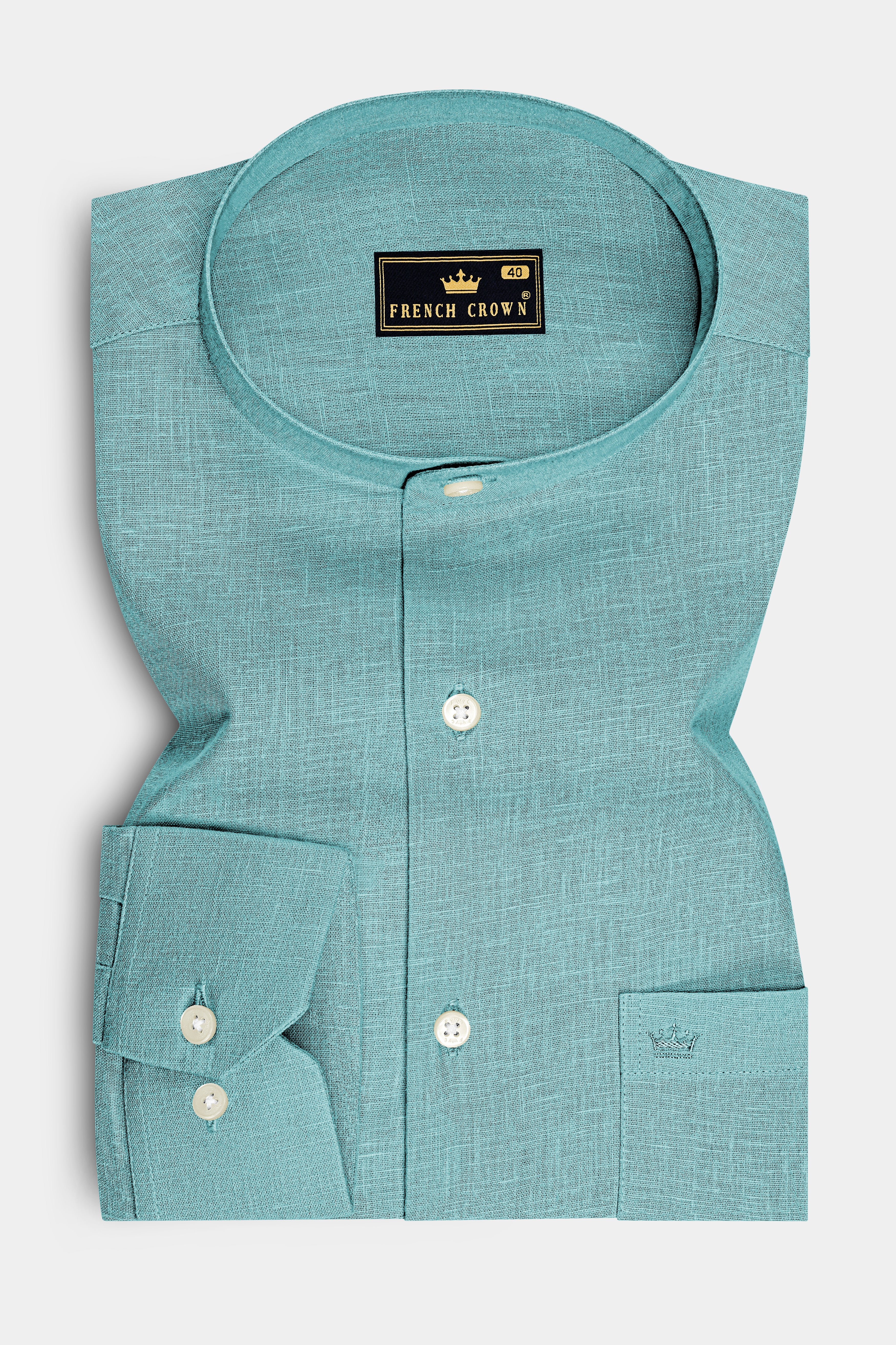 Verdant-Gulf Stream Green Luxurious Linen Mandarin Dress Shirt