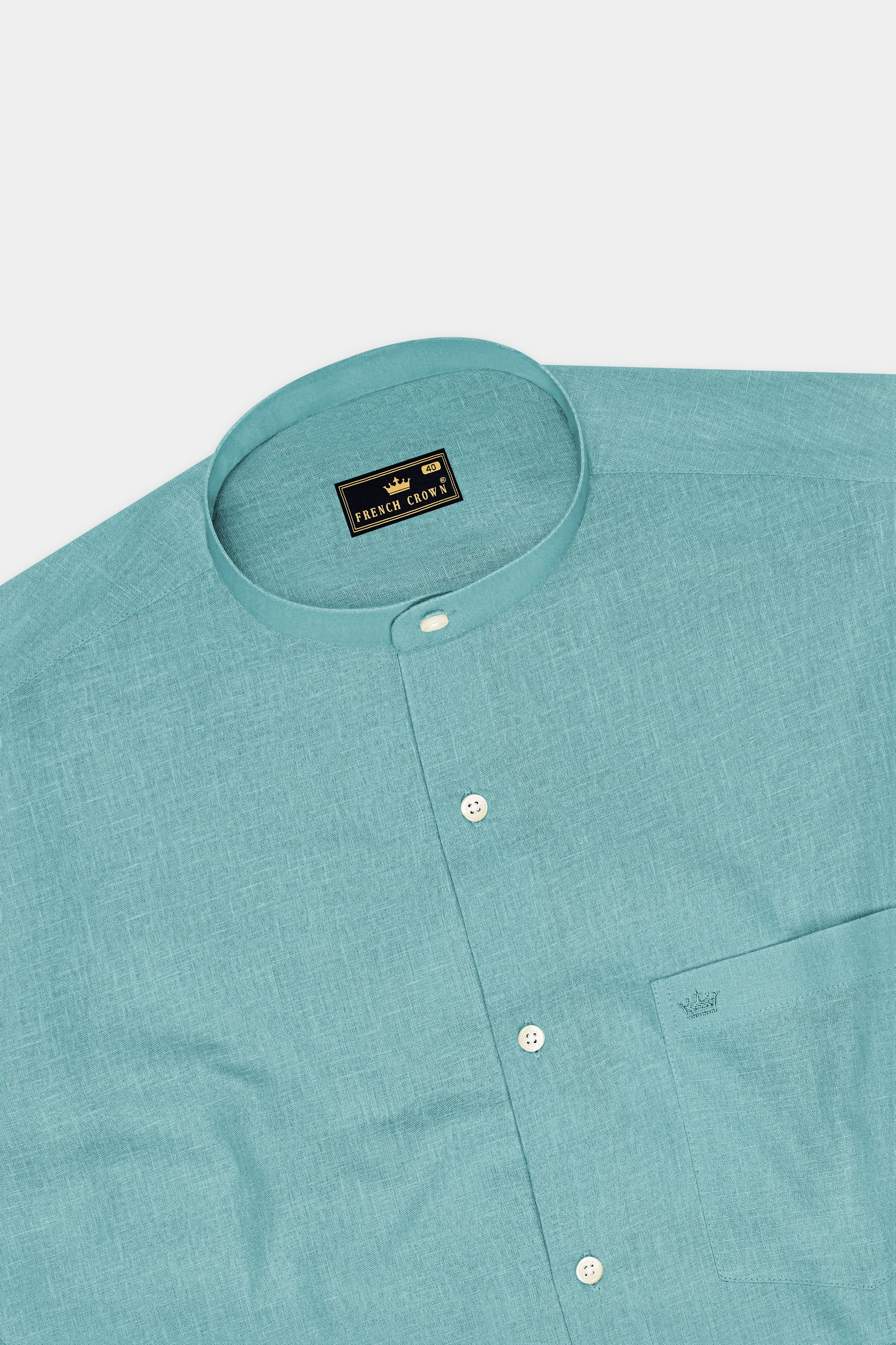 Verdant-Gulf Stream Green Luxurious Linen Mandarin Dress Shirt