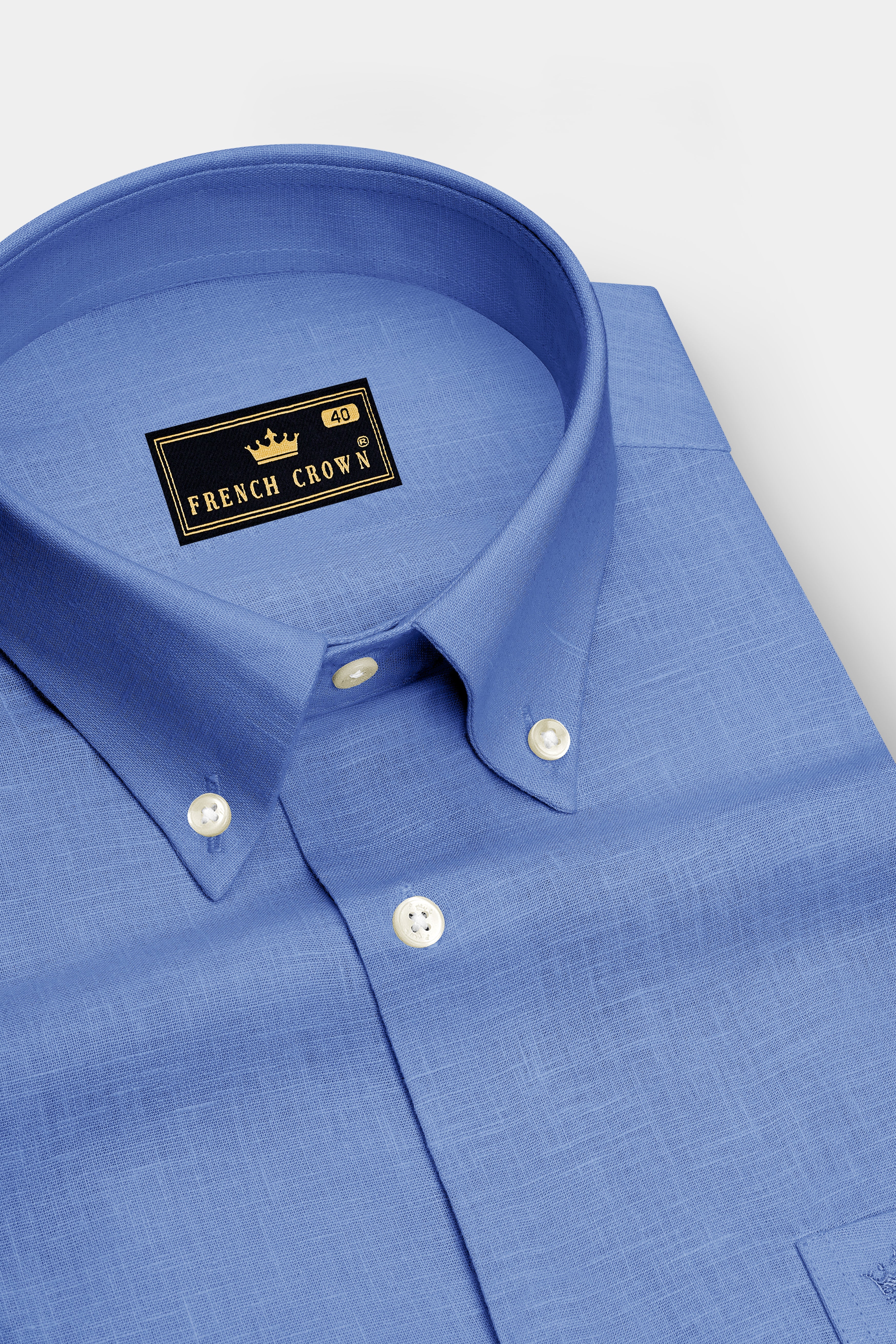 Lagoon-Glaucous Blue Luxurious Linen Button Down Dress Shirt