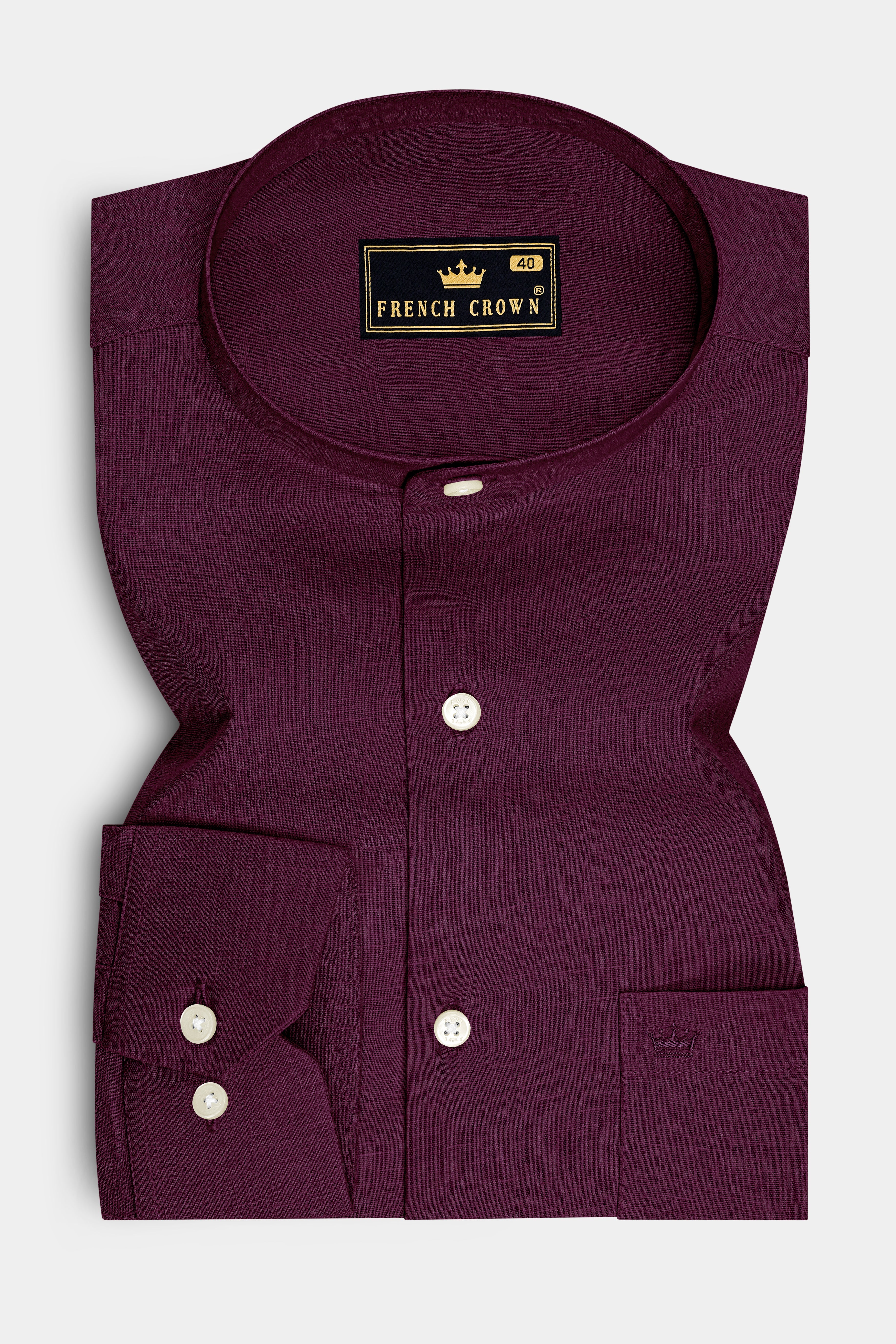 Heritage-English Walnut Maroon Luxurious Linen Mandarin Dress Shirt