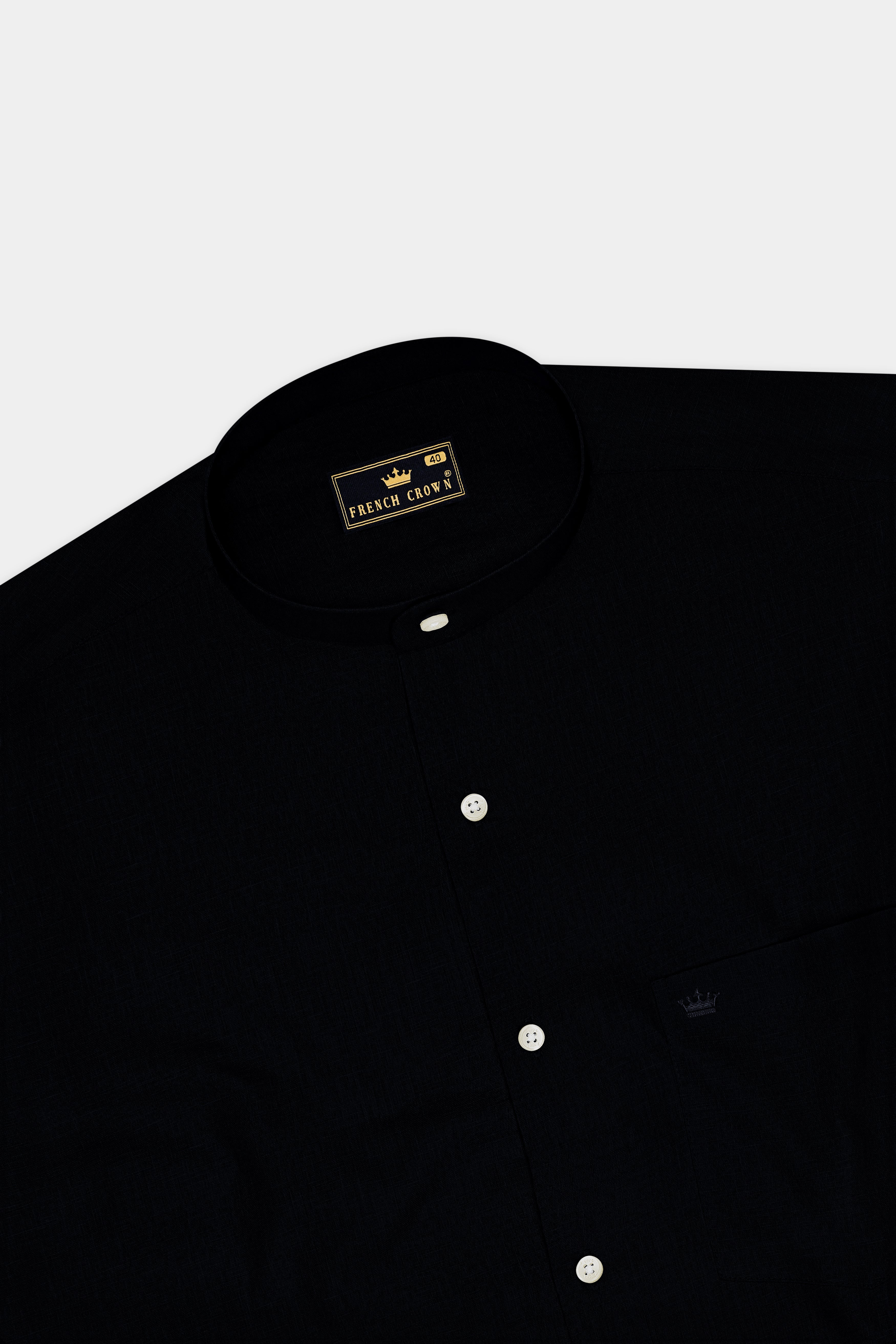 Vantor-Jade Black Luxurious Linen Mandarin Dress Shirt