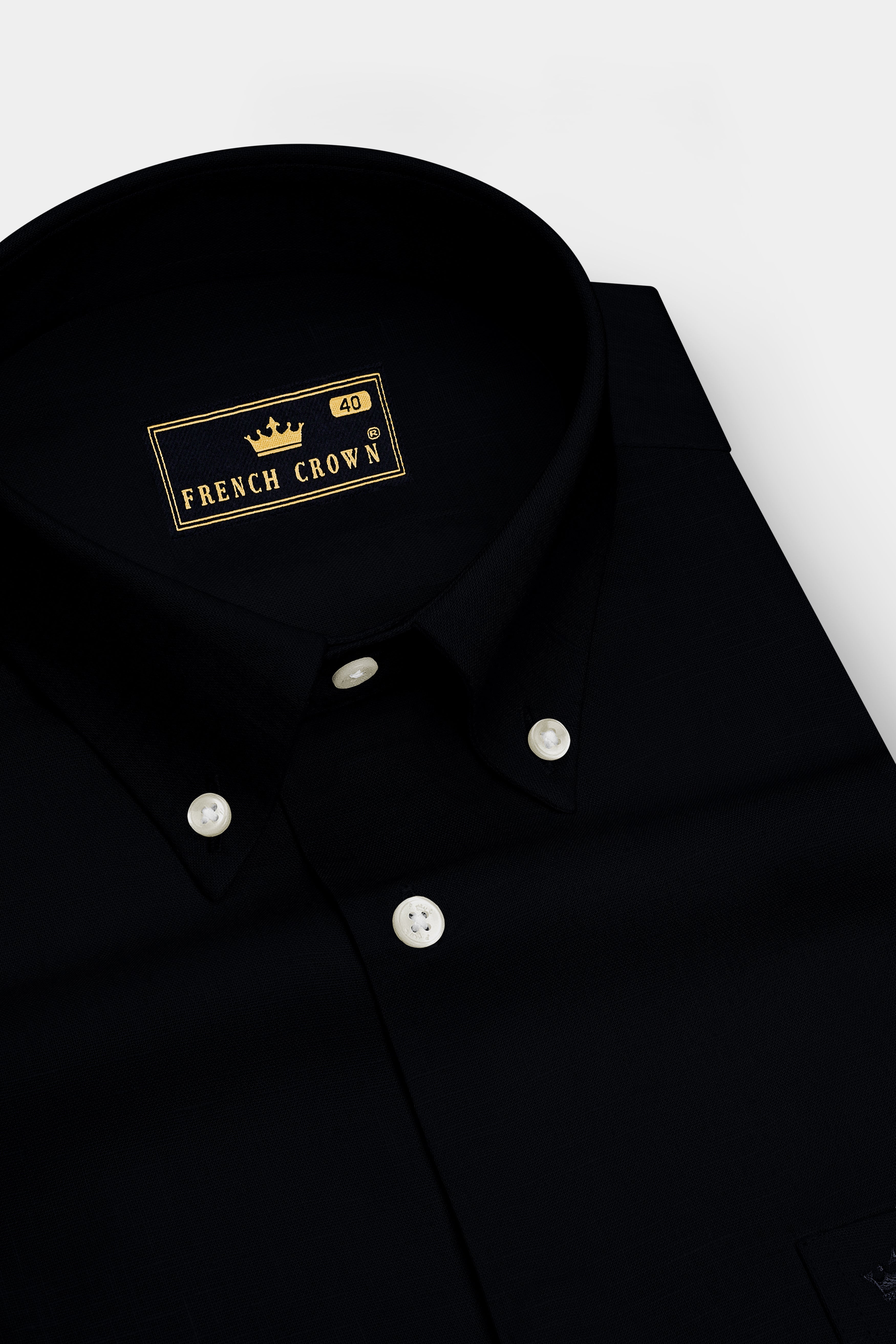 Vantor-Jade Black Luxurious Linen Button Down Dress Shirt