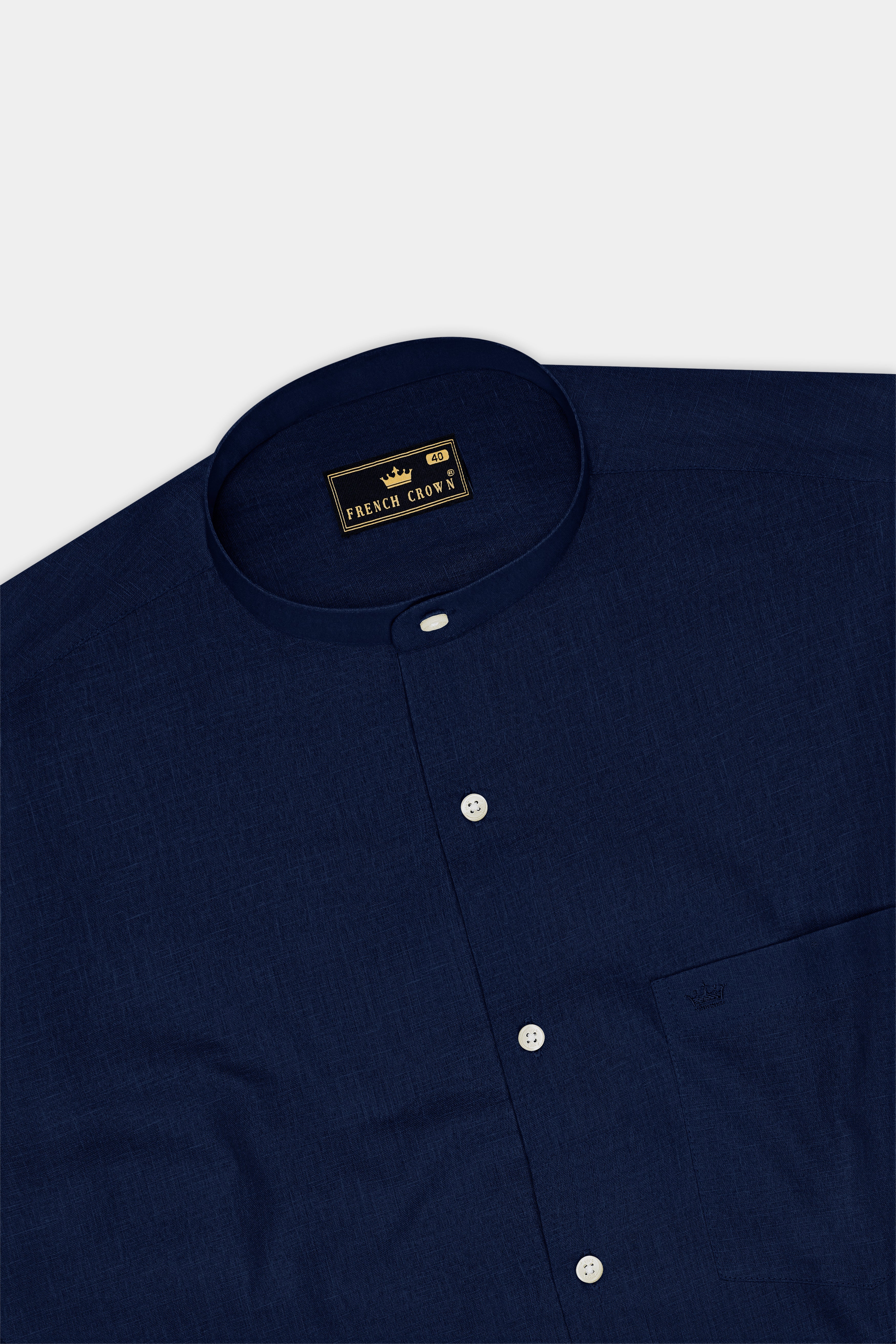 Cobalt-Midnight Blue Luxurious Linen Mandarin Dress Shirt