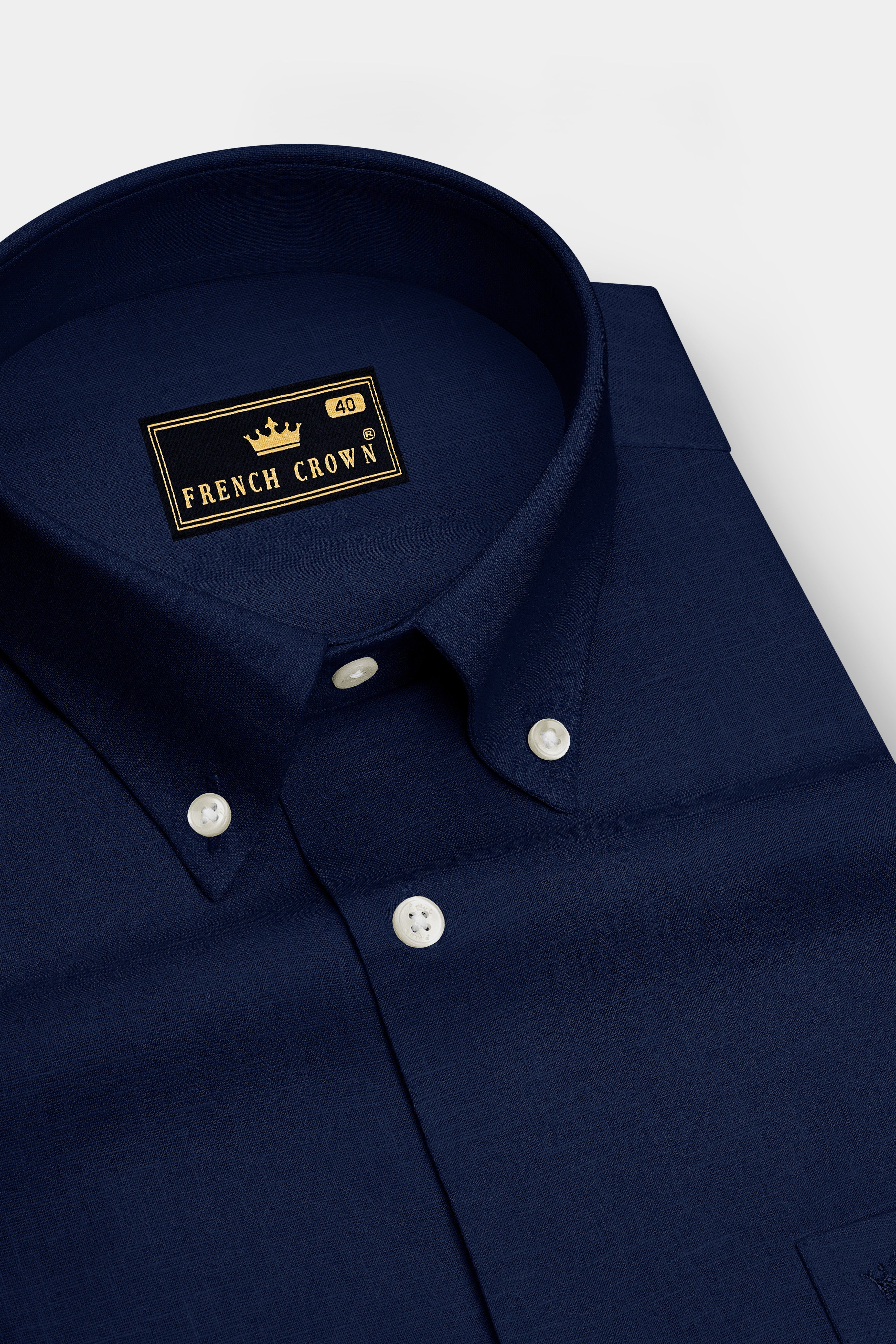 Cobalt-Midnight Blue Luxurious Linen Button Down Dress Shirt
