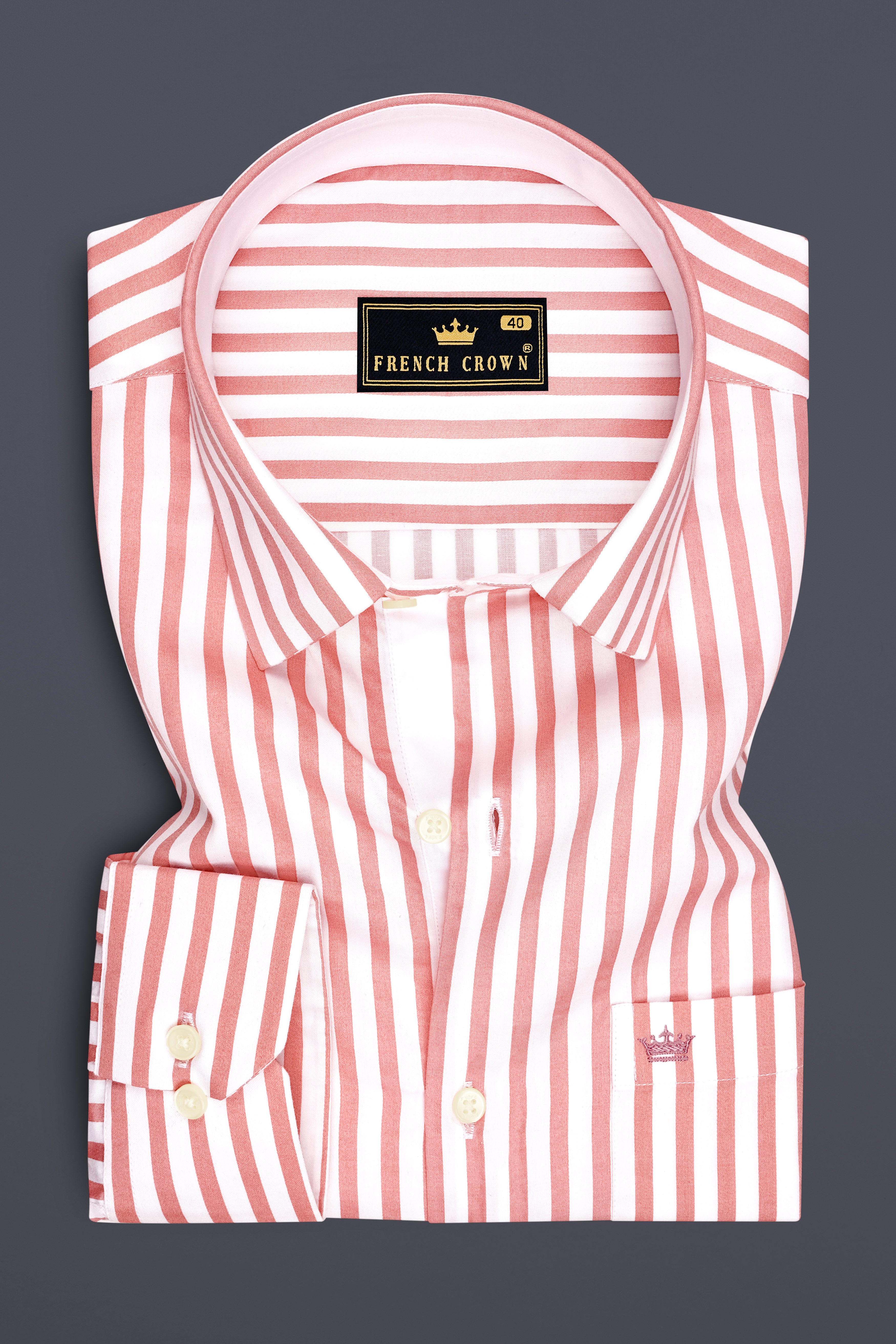 Blush-Sea Pink And Bright White Candy Striped Subtle Sheen Soft Premium Cotton Dress Shirt
