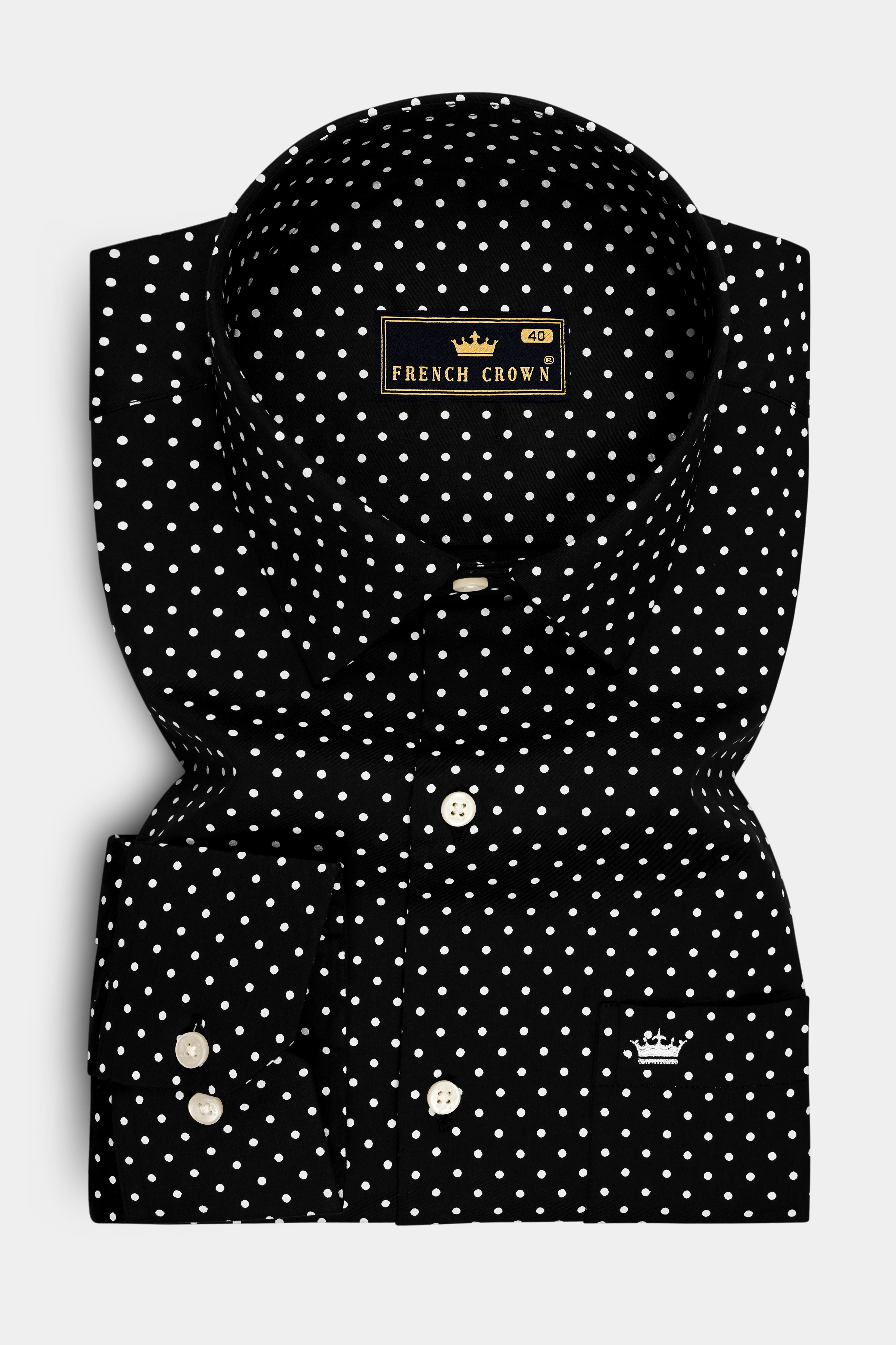 Noir-Jade Black Micro Polka Dots Printed Subtle Sheen Soft Premium Cotton Dress Shirt