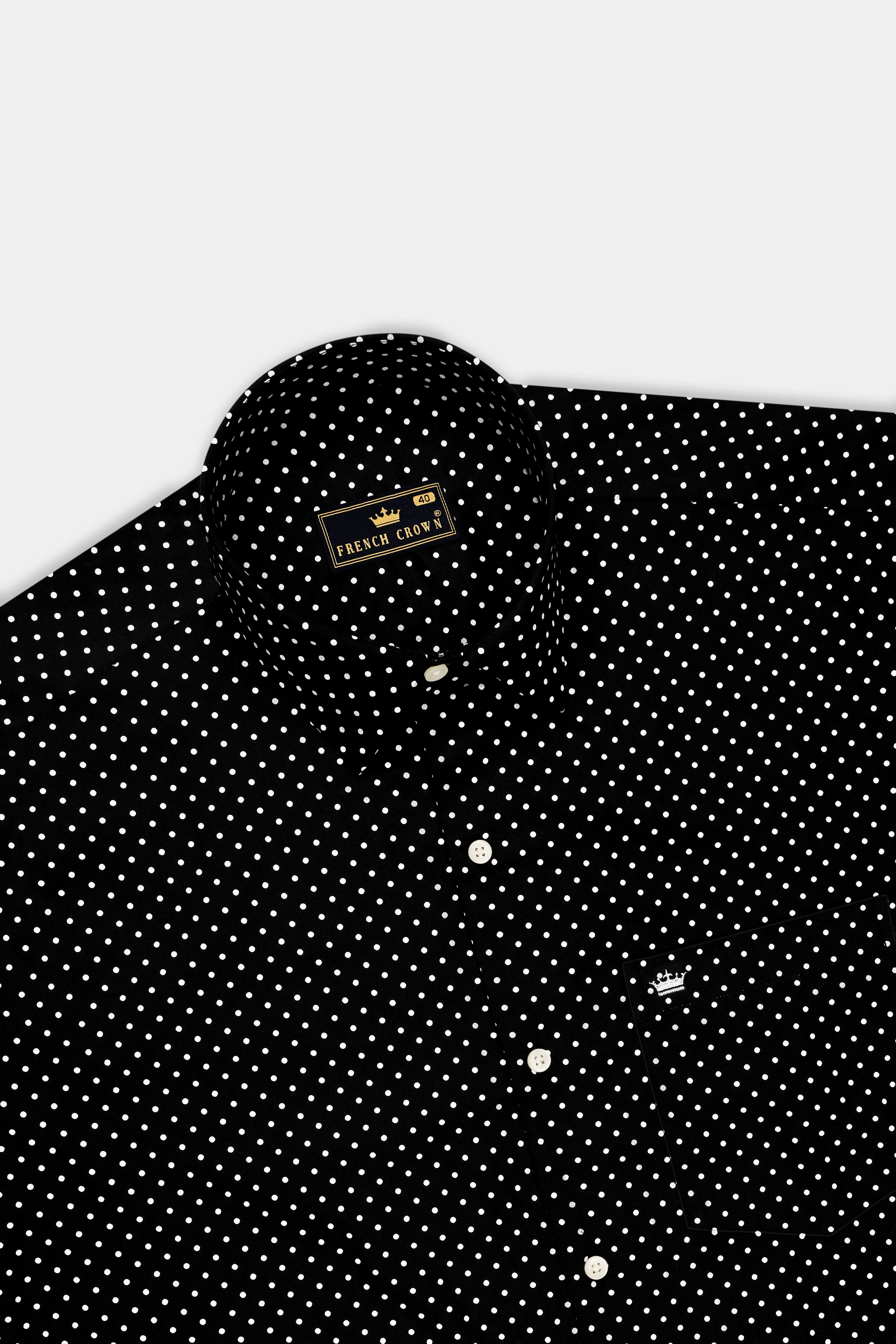 Noir-Jade Black Micro Polka Dots Printed Subtle Sheen Soft Premium Cotton Dress Shirt