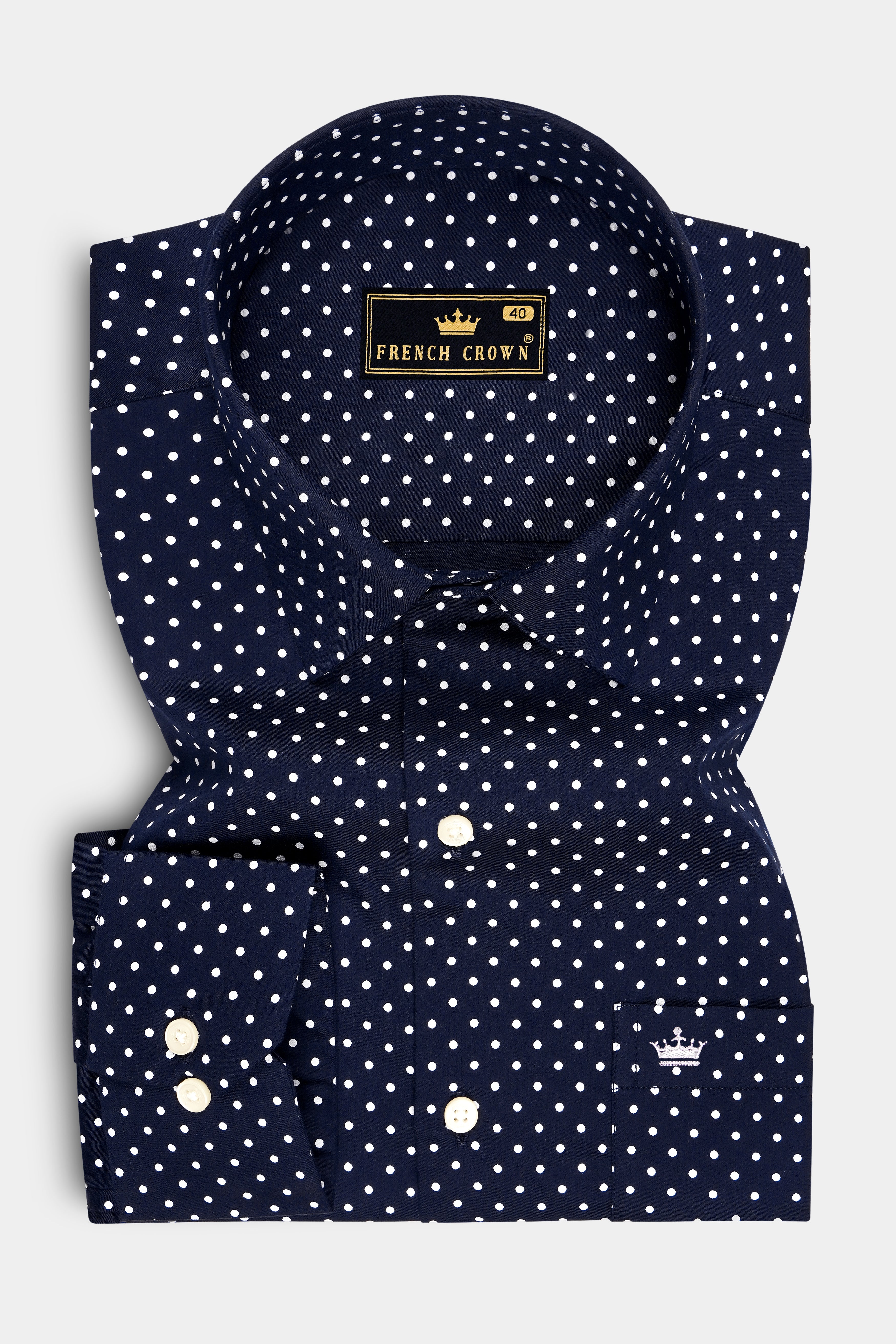Imperio-Royal Blue Micro Polka Dots Printed Subtle Sheen Soft Premium Cotton Dress Shirt
