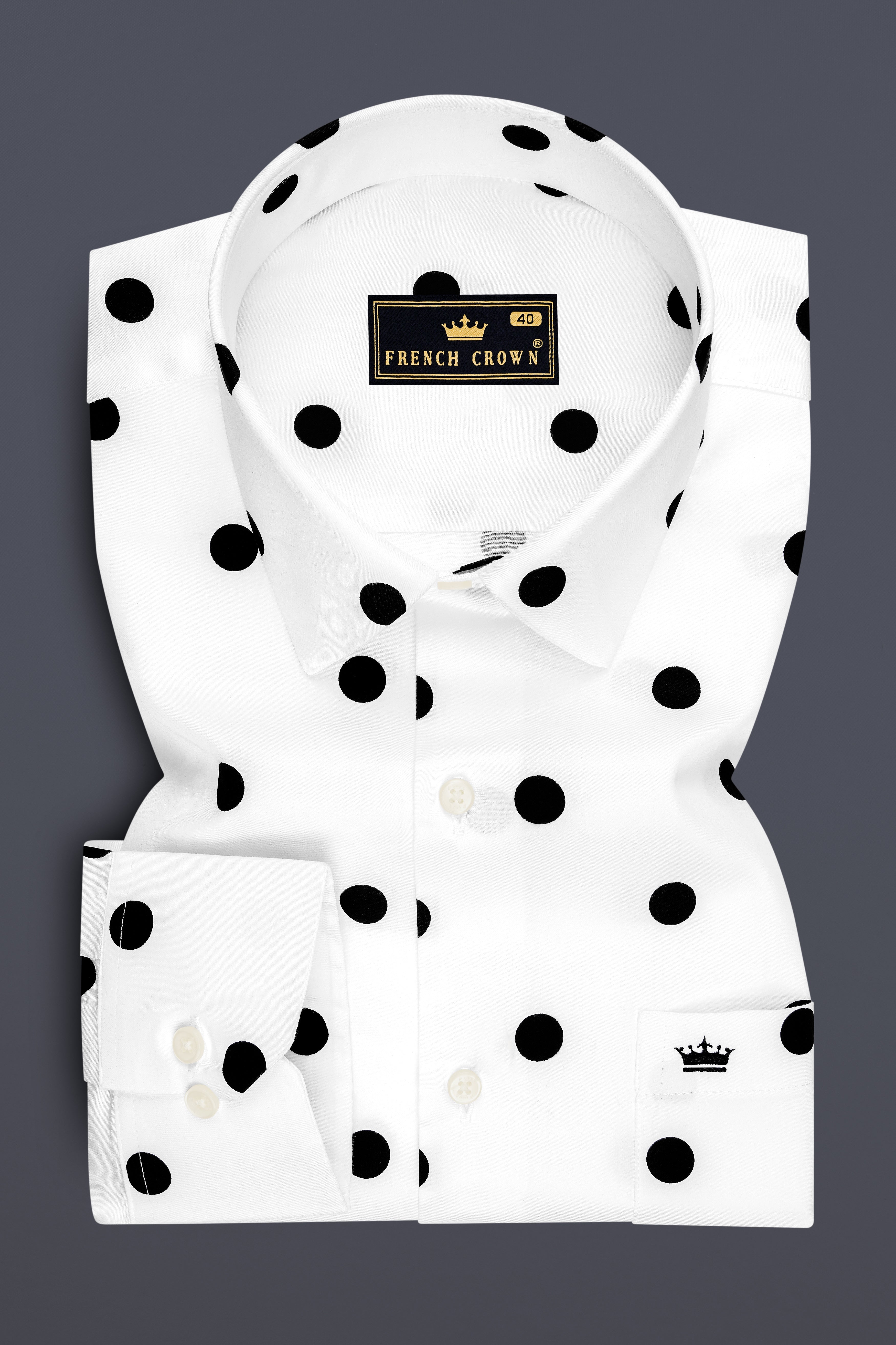 Dotique-Bright White Polka Dots Printed Subtle Sheen Soft Premium Cotton Dress Shirt