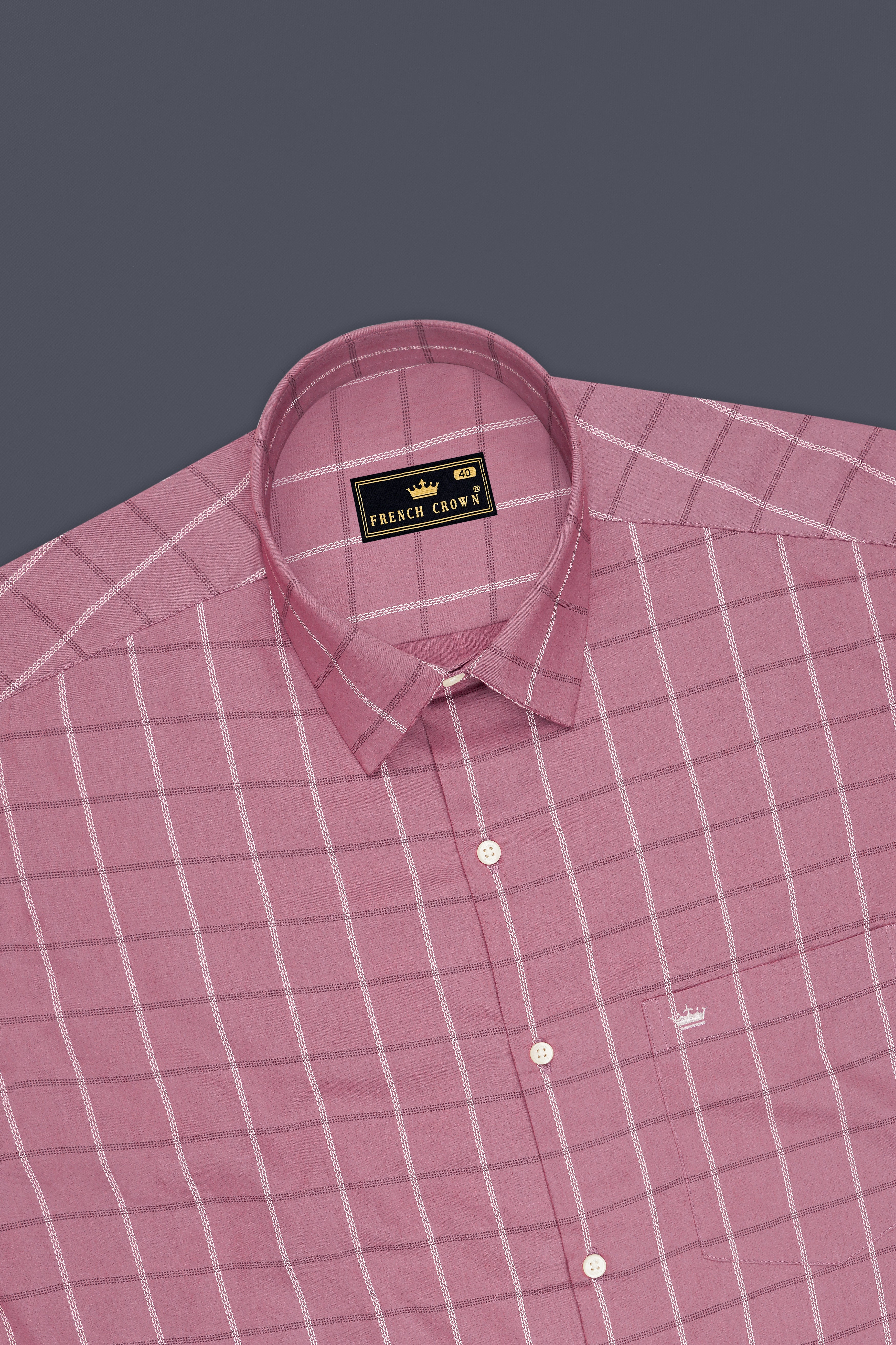 Roselle-Puce Pink Windowpane Subtle Sheen Soft Premium Cotton Dress Shirt