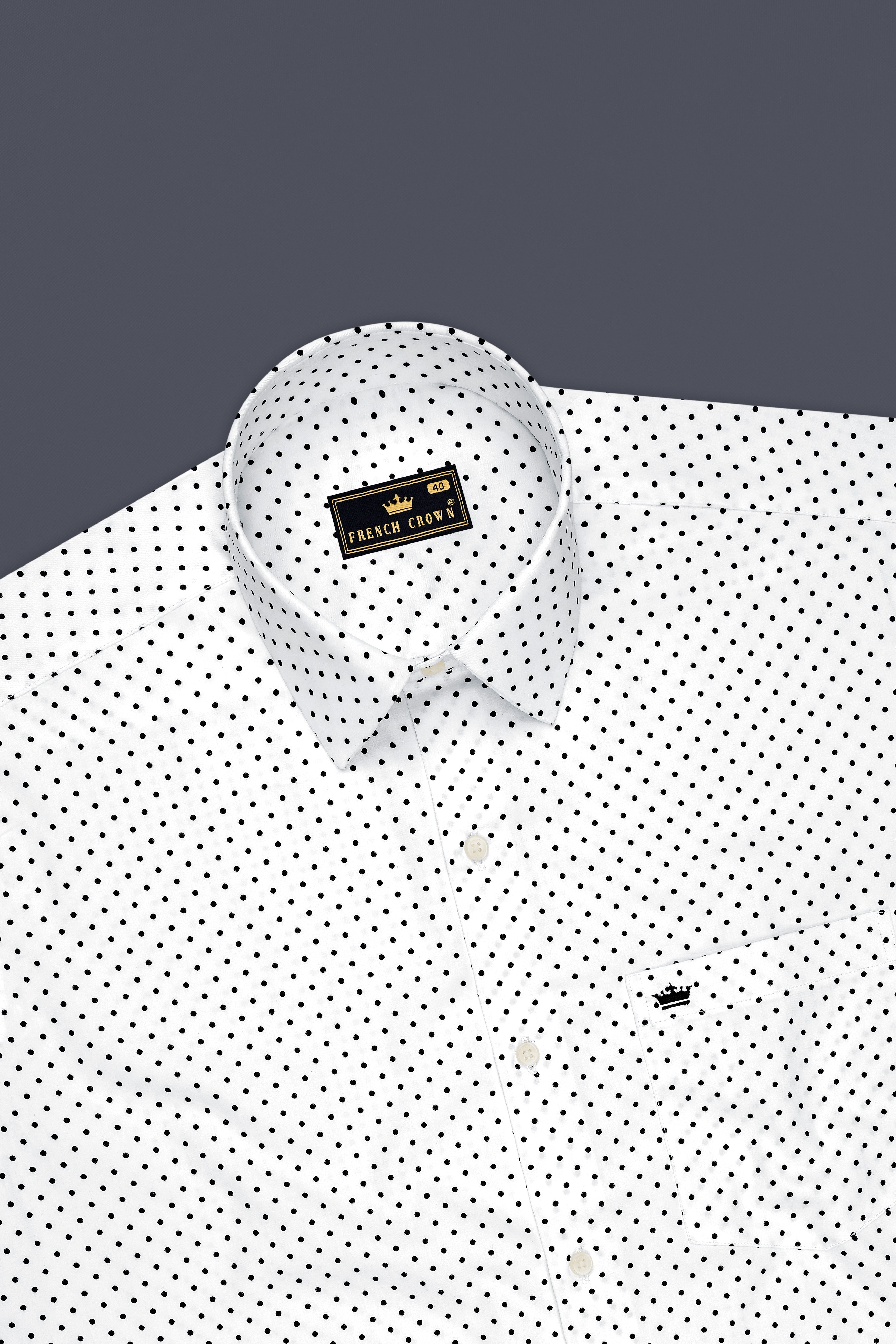 Oris-Bright White Micro Polka Dots Printed Subtle Sheen Soft Premium Cotton Dress Shirt