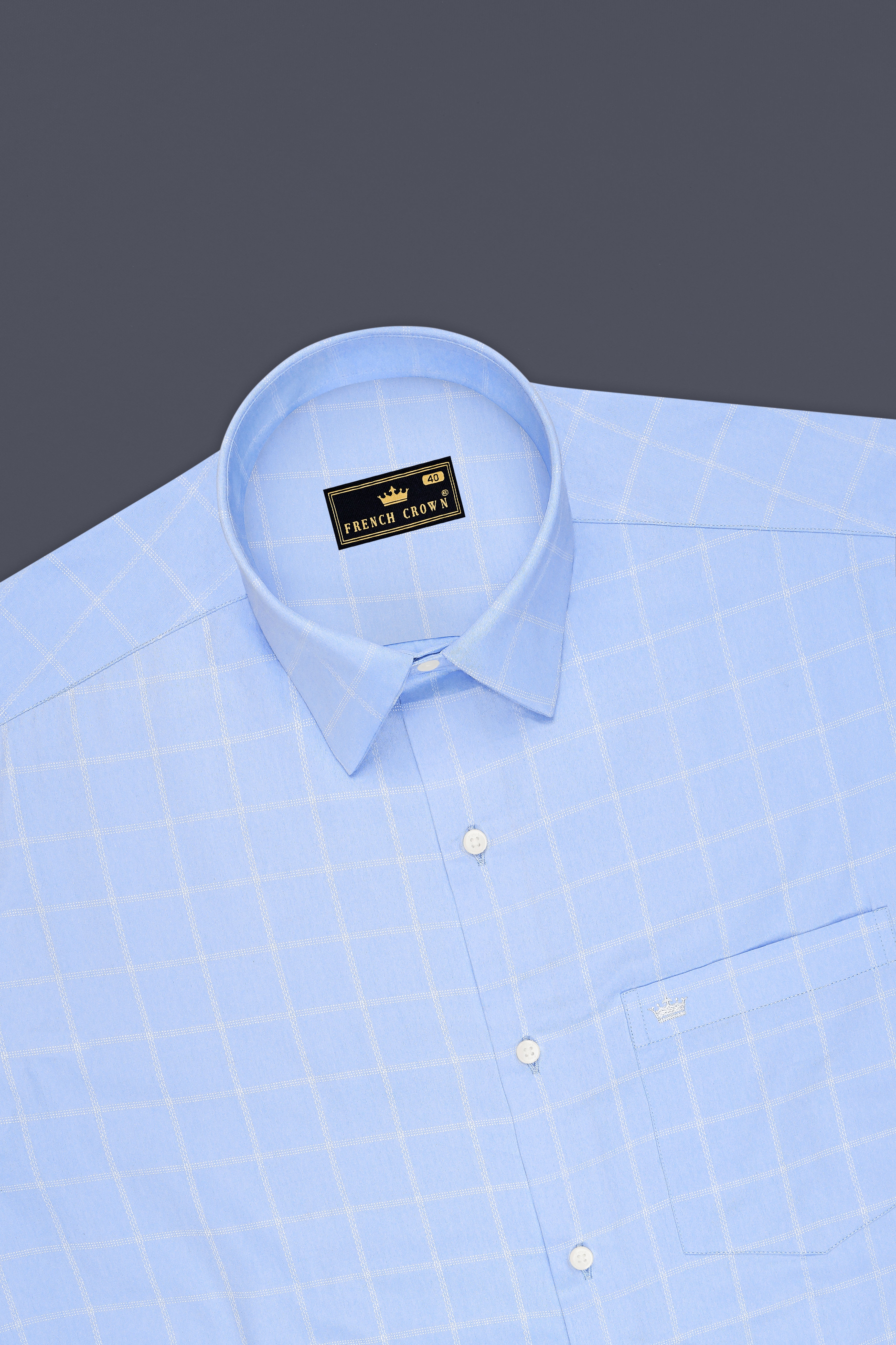 Aster-Spindle Blue Windowpane Subtle Sheen Soft Premium Cotton Dress Shirt