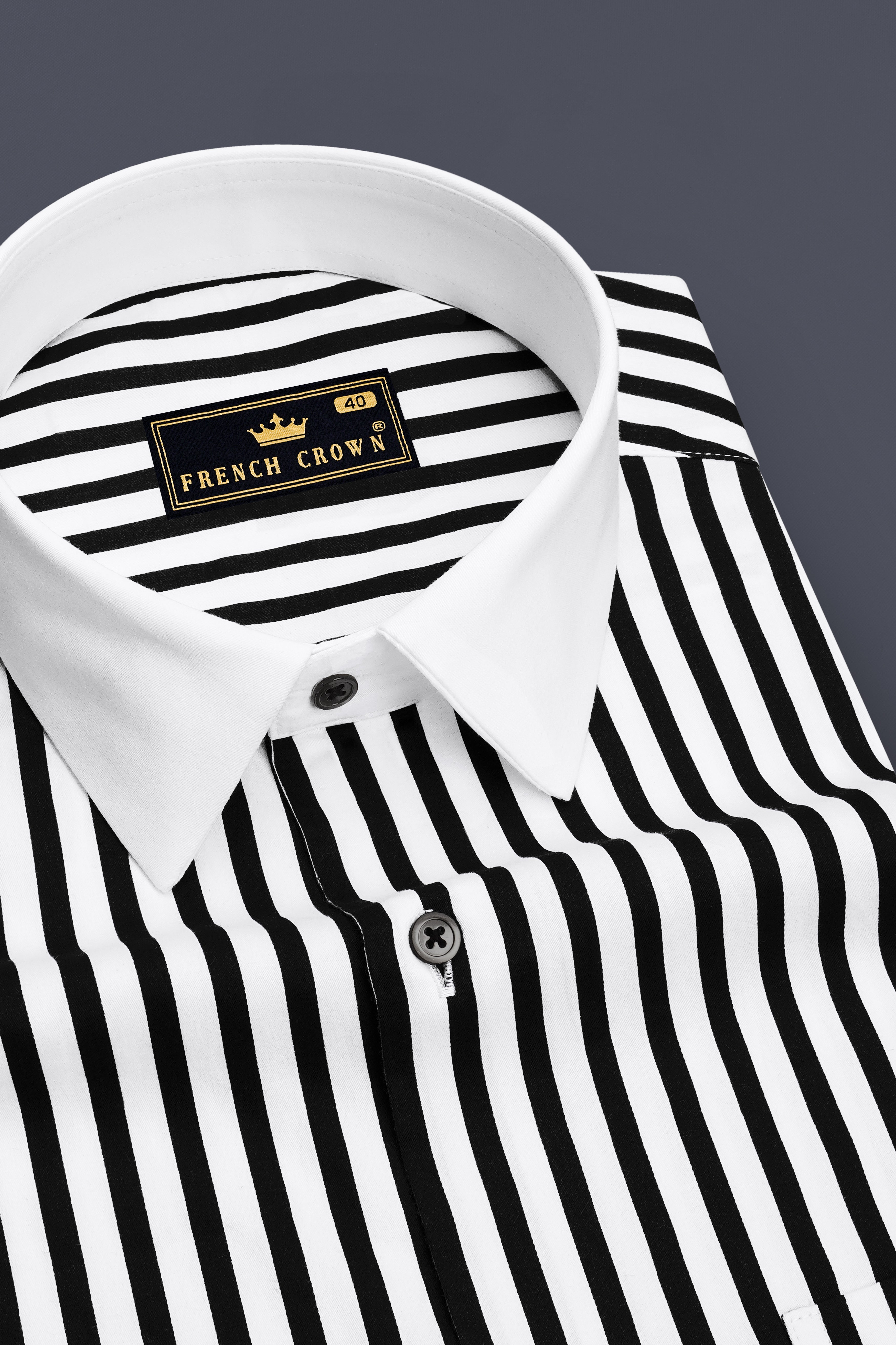 Regalis-Jade Black And Bright White Candy Striped Subtle Sheen Soft Premium Cotton White Cuff Collar Dress Shirt