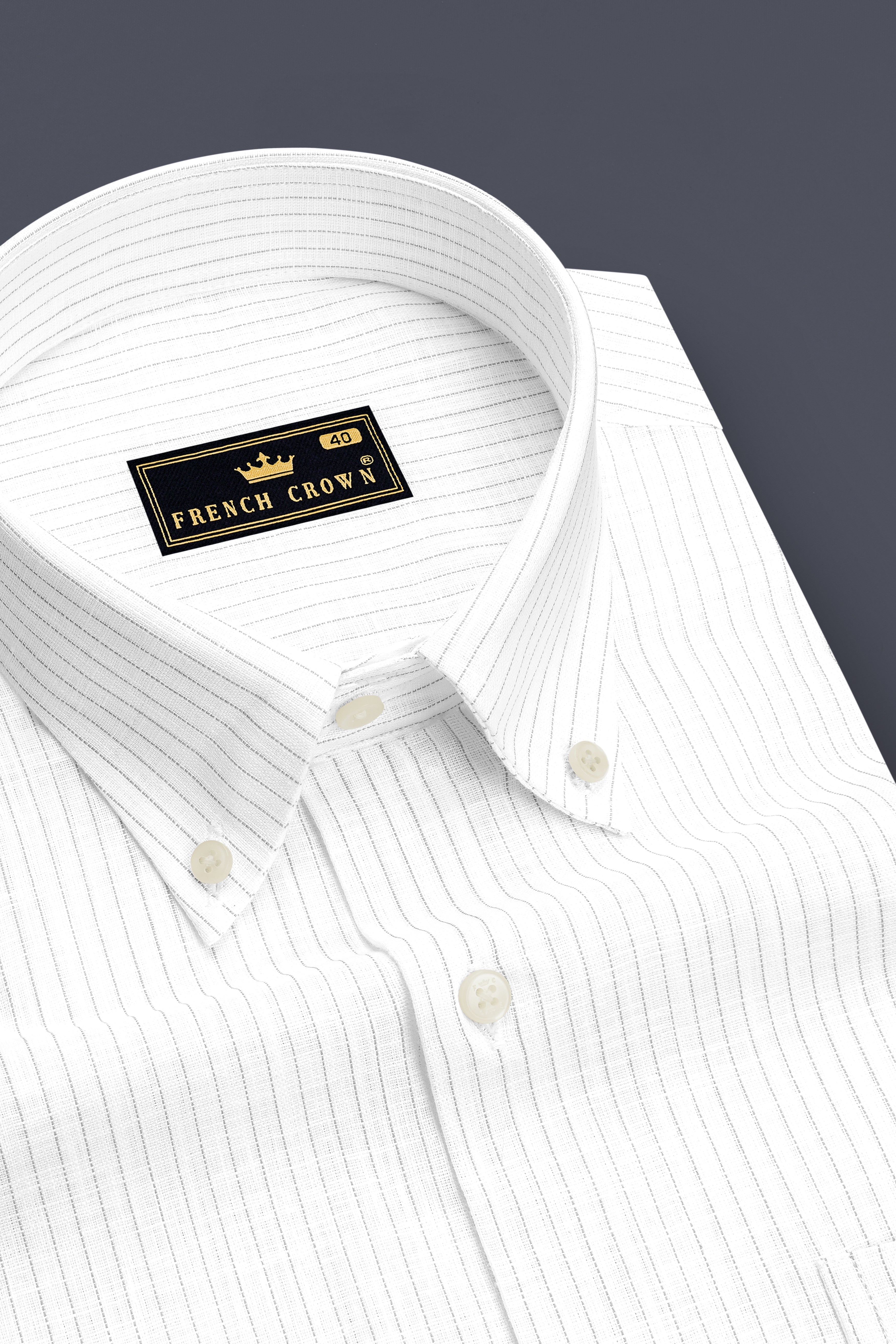 Poise-Bright White And Chalice Gray Pin Striped Luxurious Linen Button Down Dress Shirt