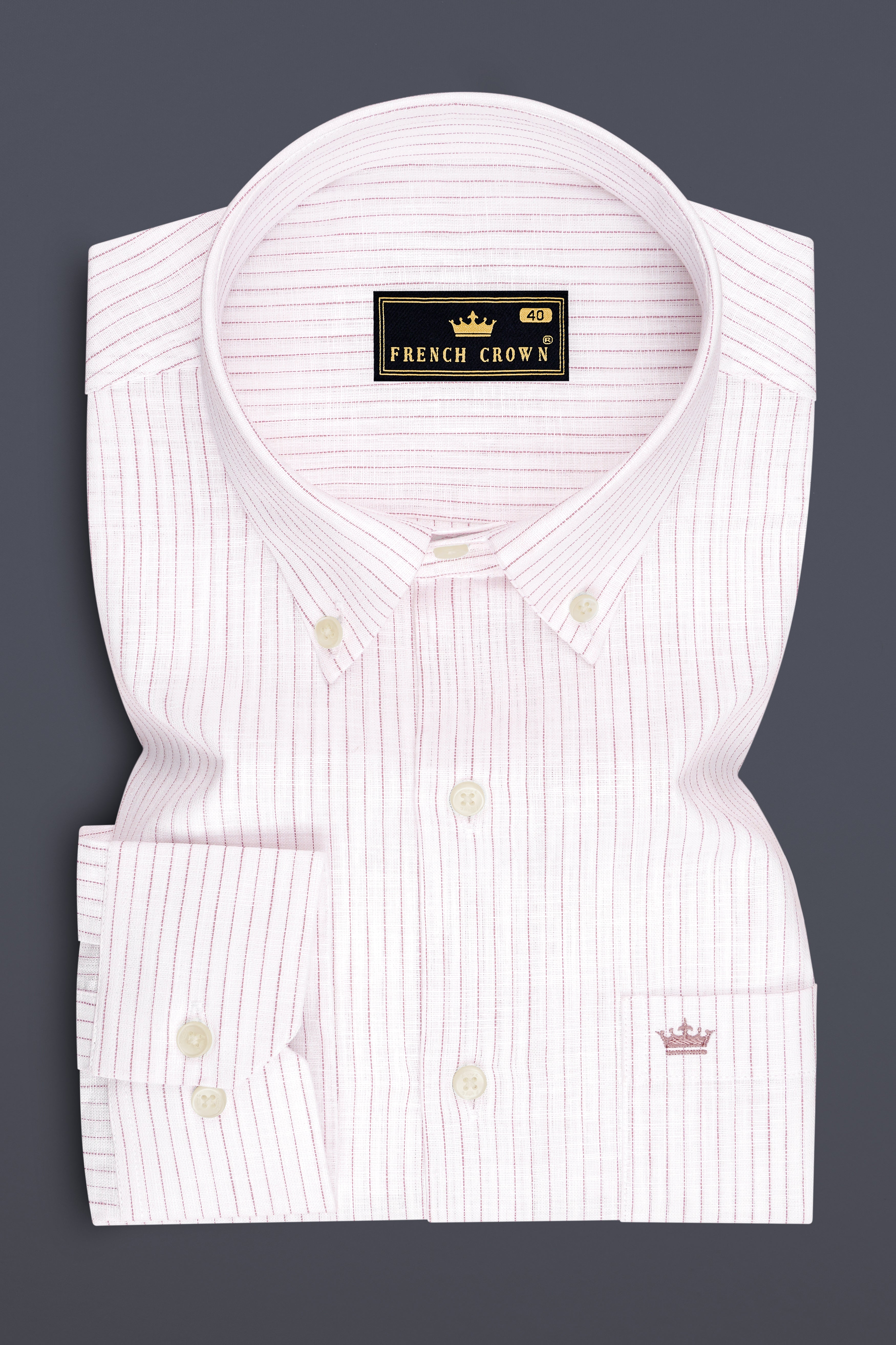 Zephyr-Bright White And Wisteria Pink Pin Striped Luxurious Linen Button Down Dress Shirt