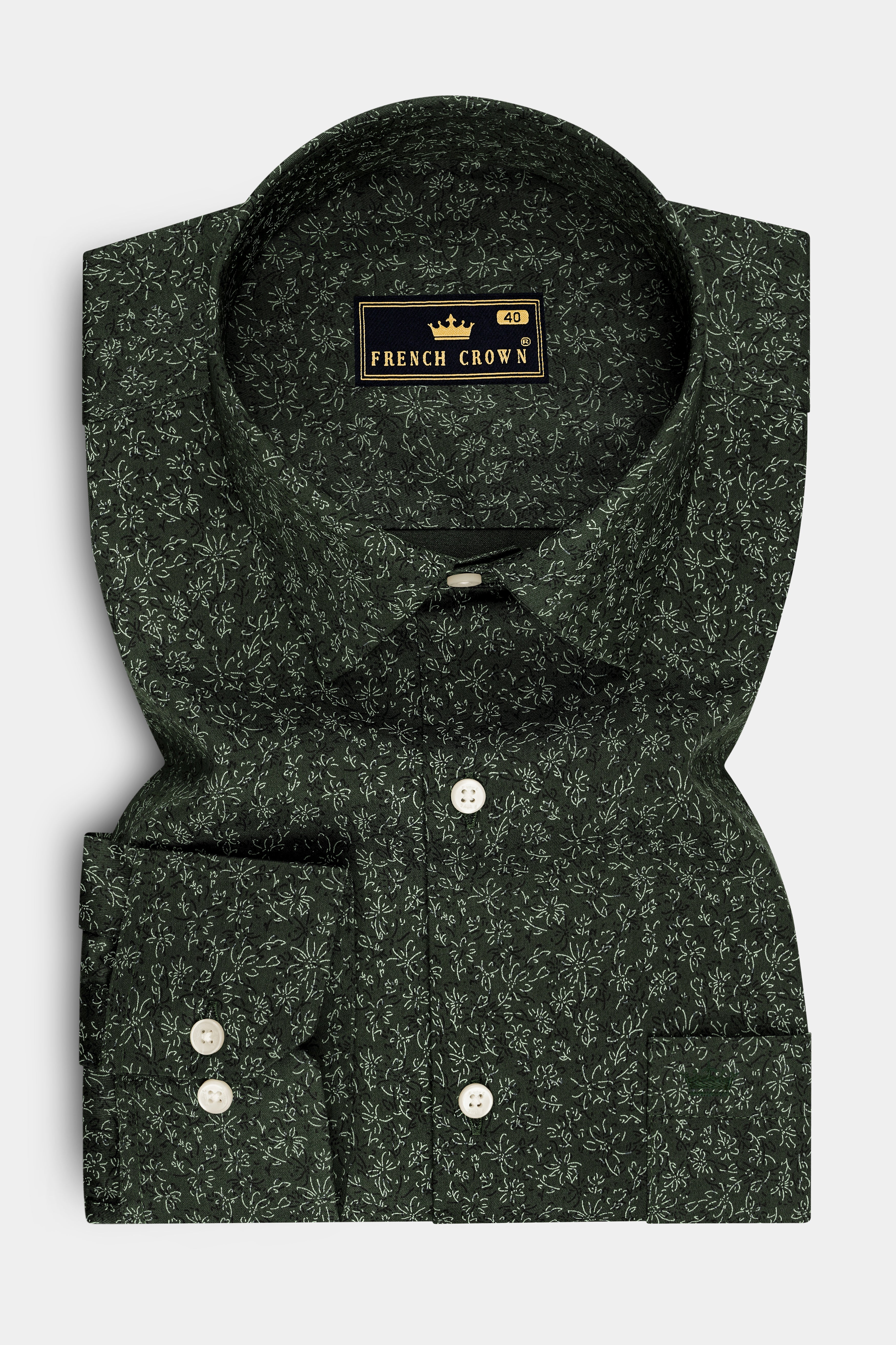Viridian-Heavy Green Floral Vine Printed Subtle Sheen Soft Premium Cotton Dress Shirt