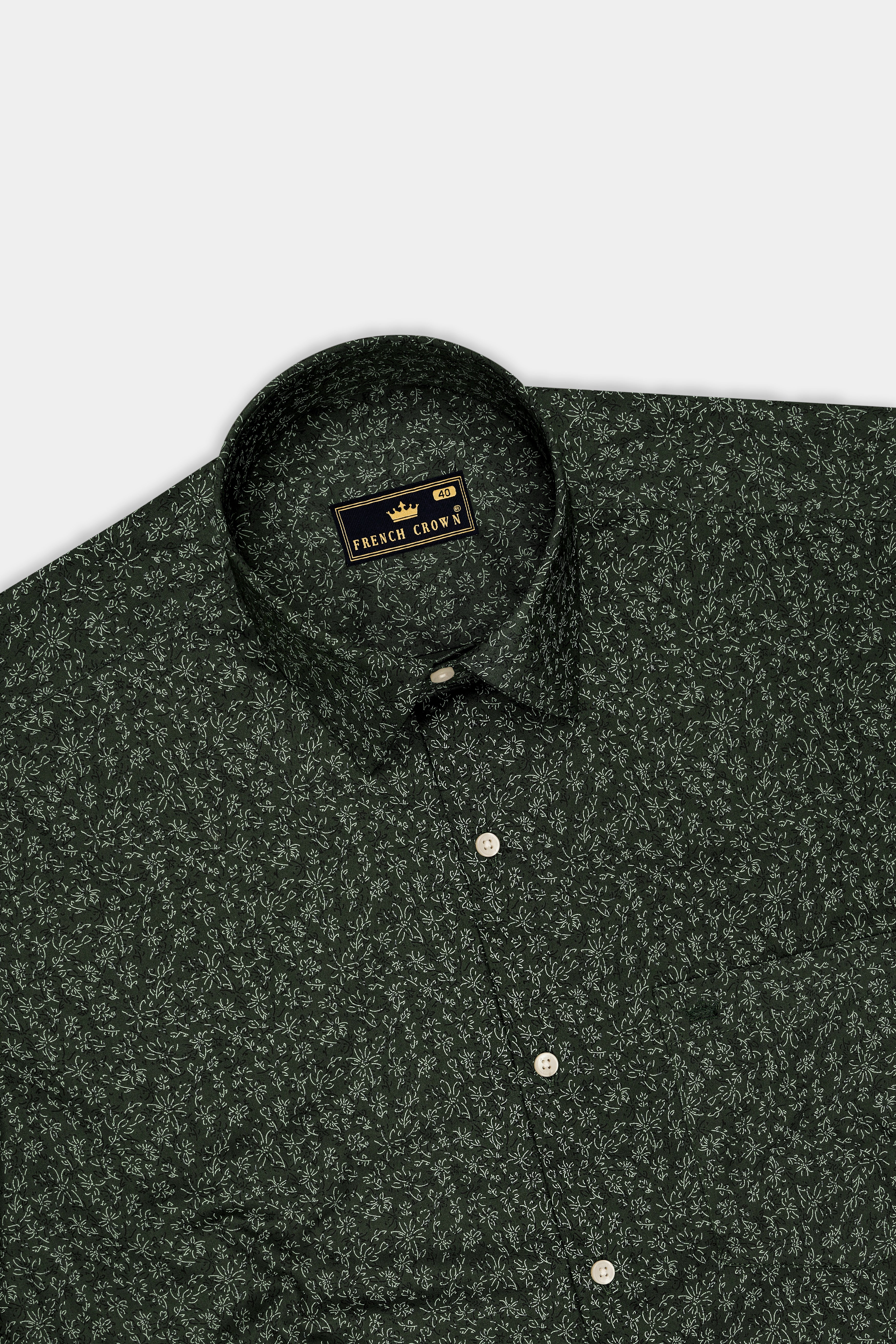 Viridian-Heavy Green Floral Vine Printed Subtle Sheen Soft Premium Cotton Dress Shirt