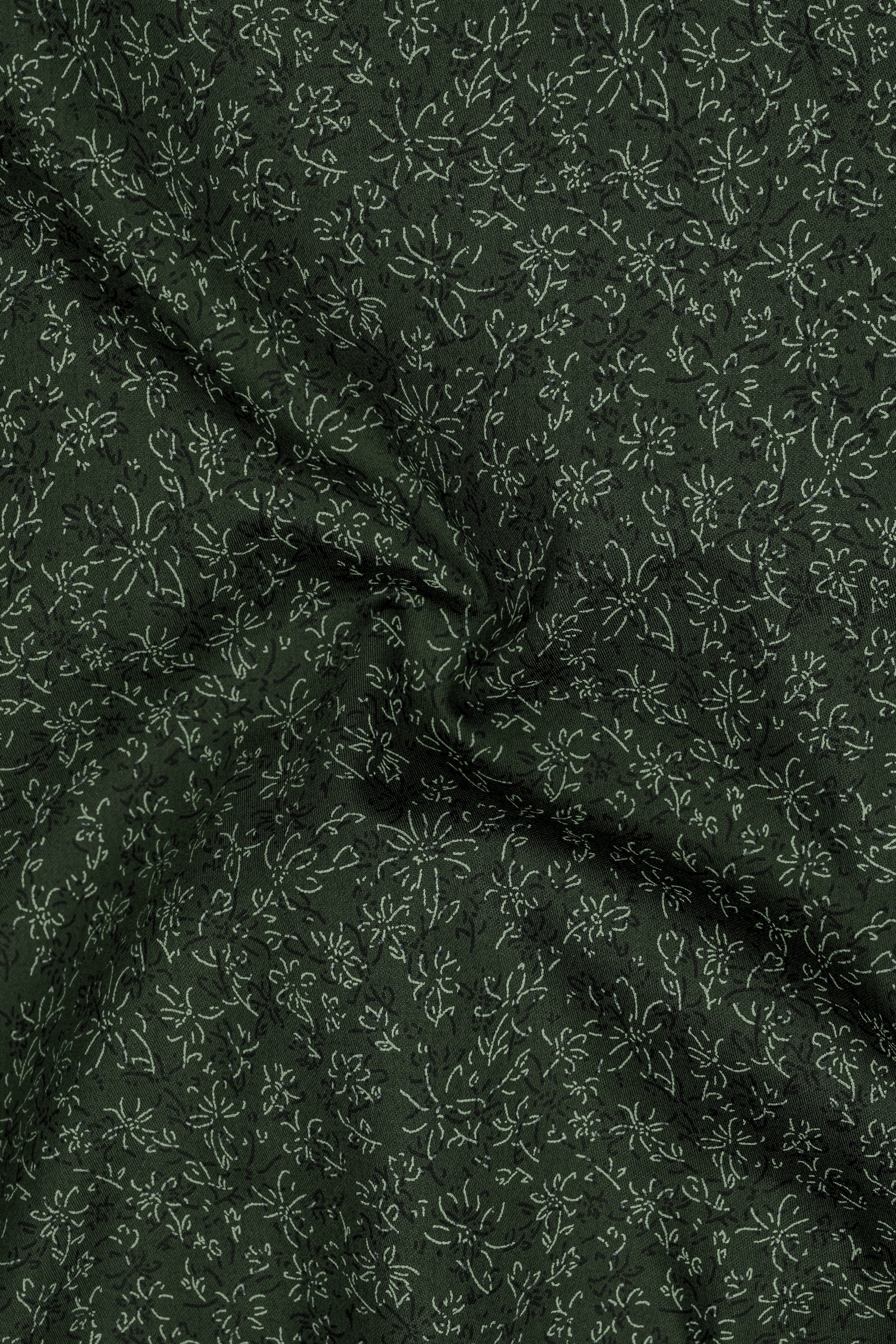 Viridian-Heavy Green Floral Vine Printed Subtle Sheen Soft Premium Cotton Mandarin Casual Shirt