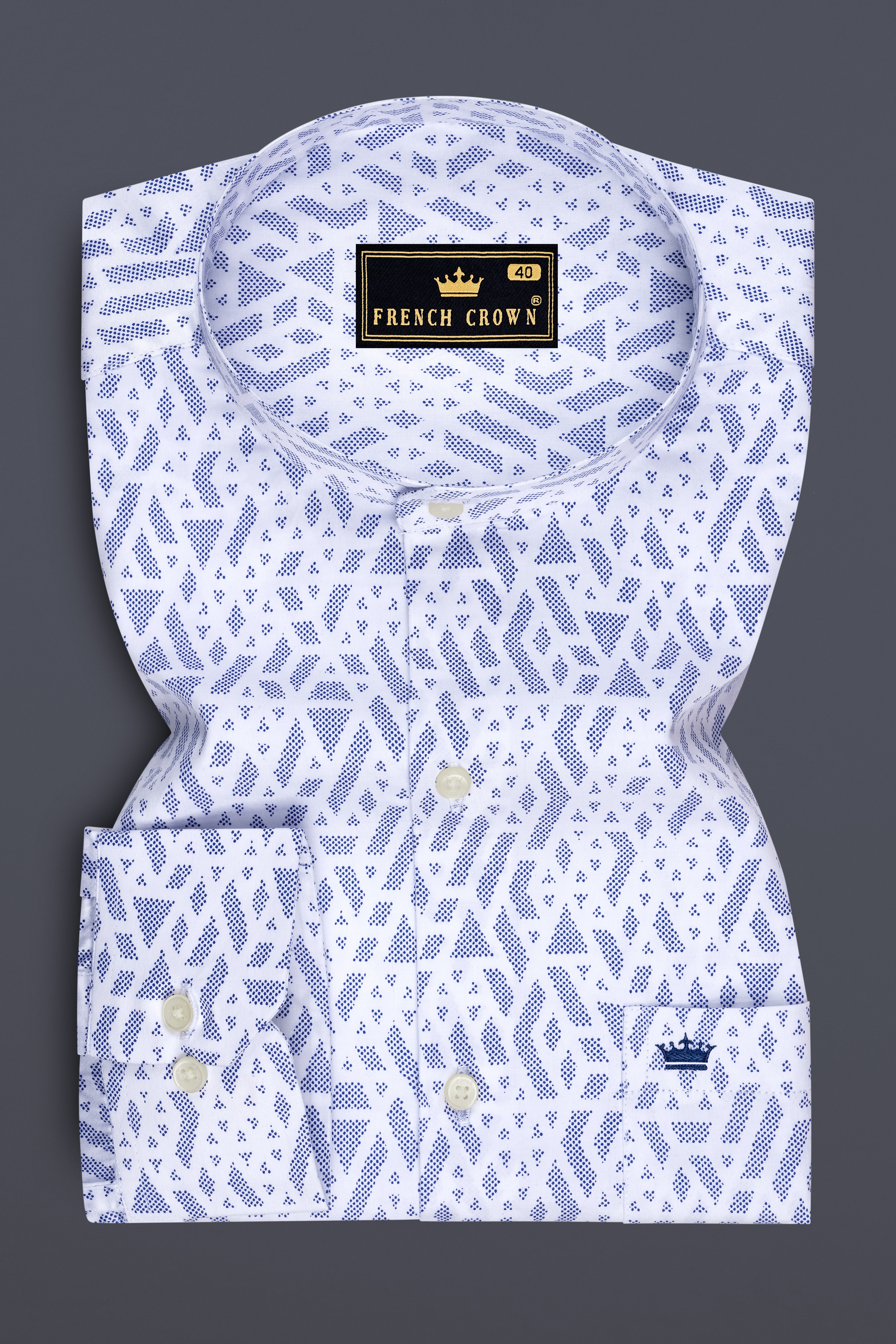 Aether-Bright White And Marguerite Blue Abstract Printed Subtle Sheen Soft Premium Cotton Mandarin Casual Shirt