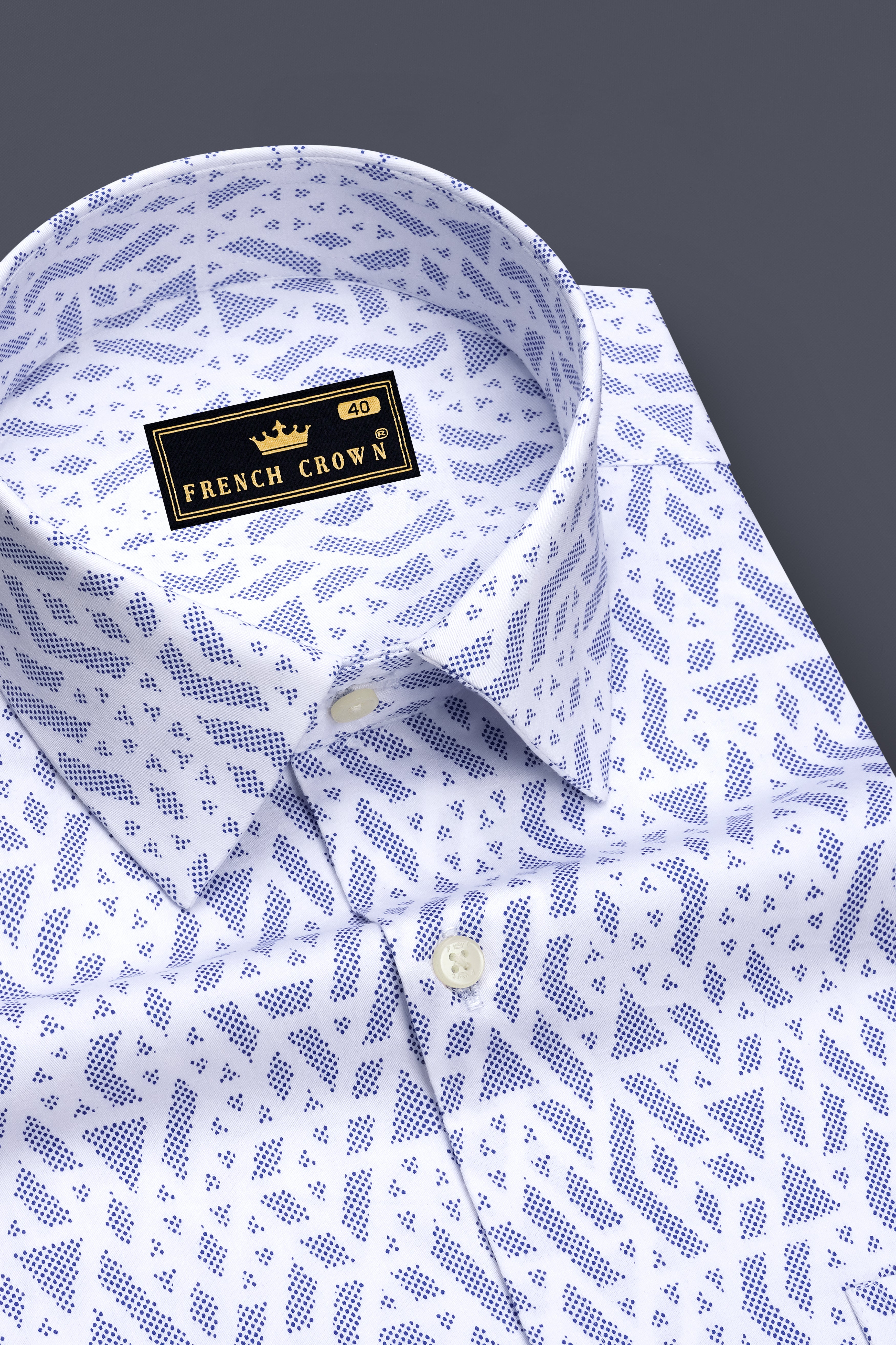 Aether-Bright White And Marguerite Blue Abstract Printed Subtle Sheen Soft Premium Cotton Dress Shirt