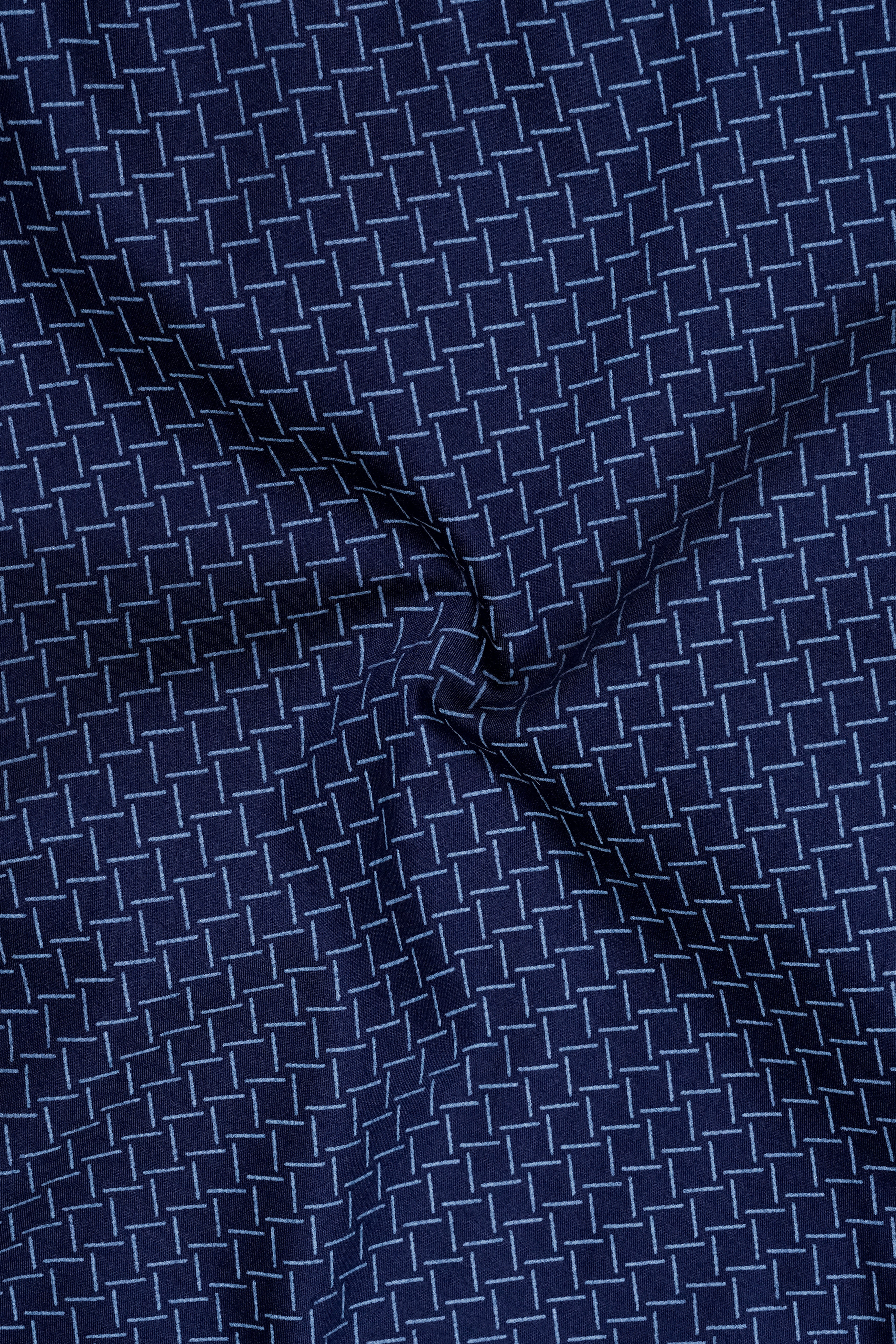 Nexus-Zodiac Blue And Bright White Basketweave Printed Subtle Sheen Soft Premium Cotton Mandarin Casual Shirt