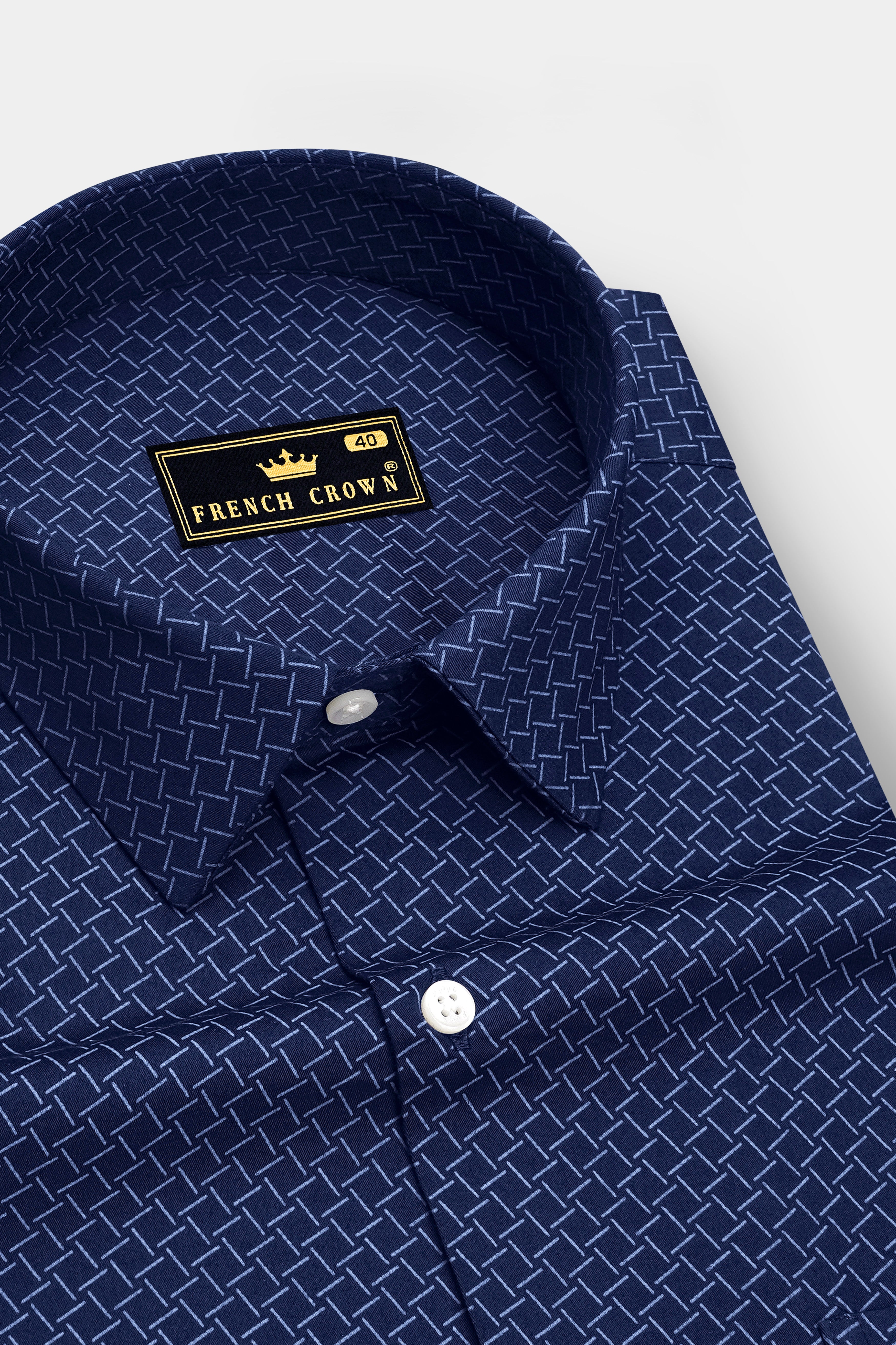 Nexus-Zodiac Blue And Bright White Basketweave Printed Subtle Sheen Soft Premium Cotton Dress Shirt