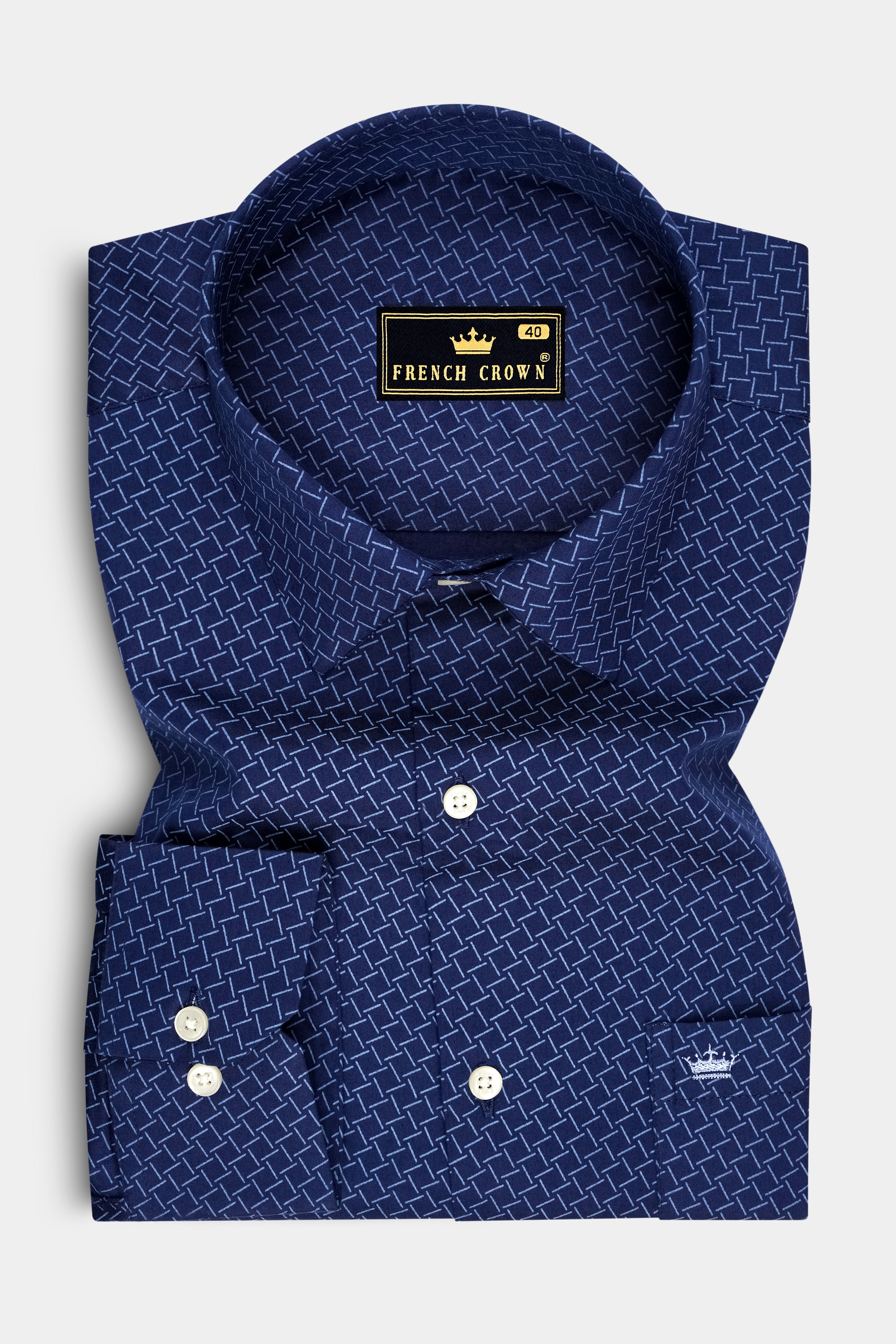 Nexus-Zodiac Blue And Bright White Basketweave Printed Subtle Sheen Soft Premium Cotton Dress Shirt