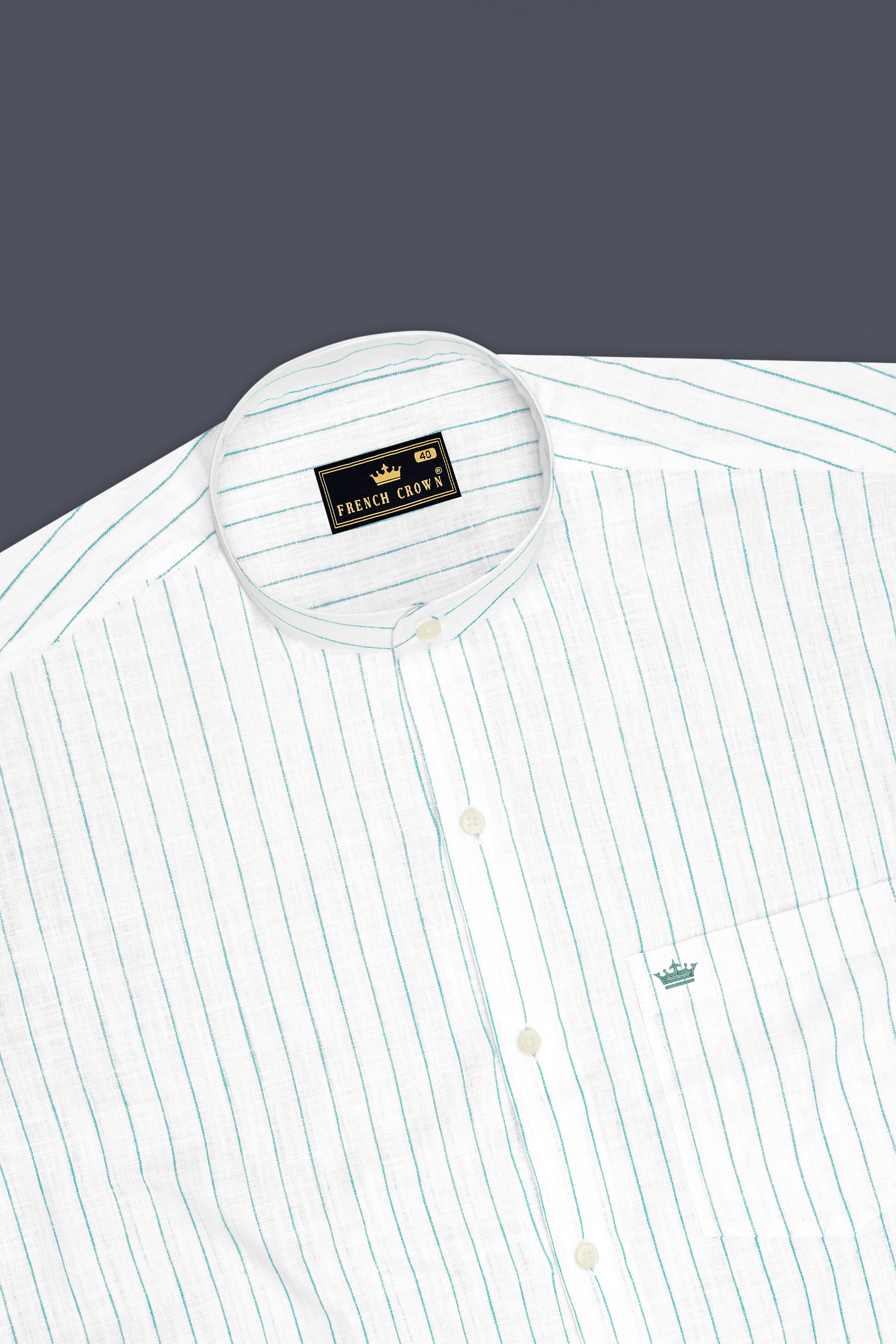 Mariner-Bright White And Neptune Blue Pin Striped Luxurious Linen Mandarin Casual Shirt