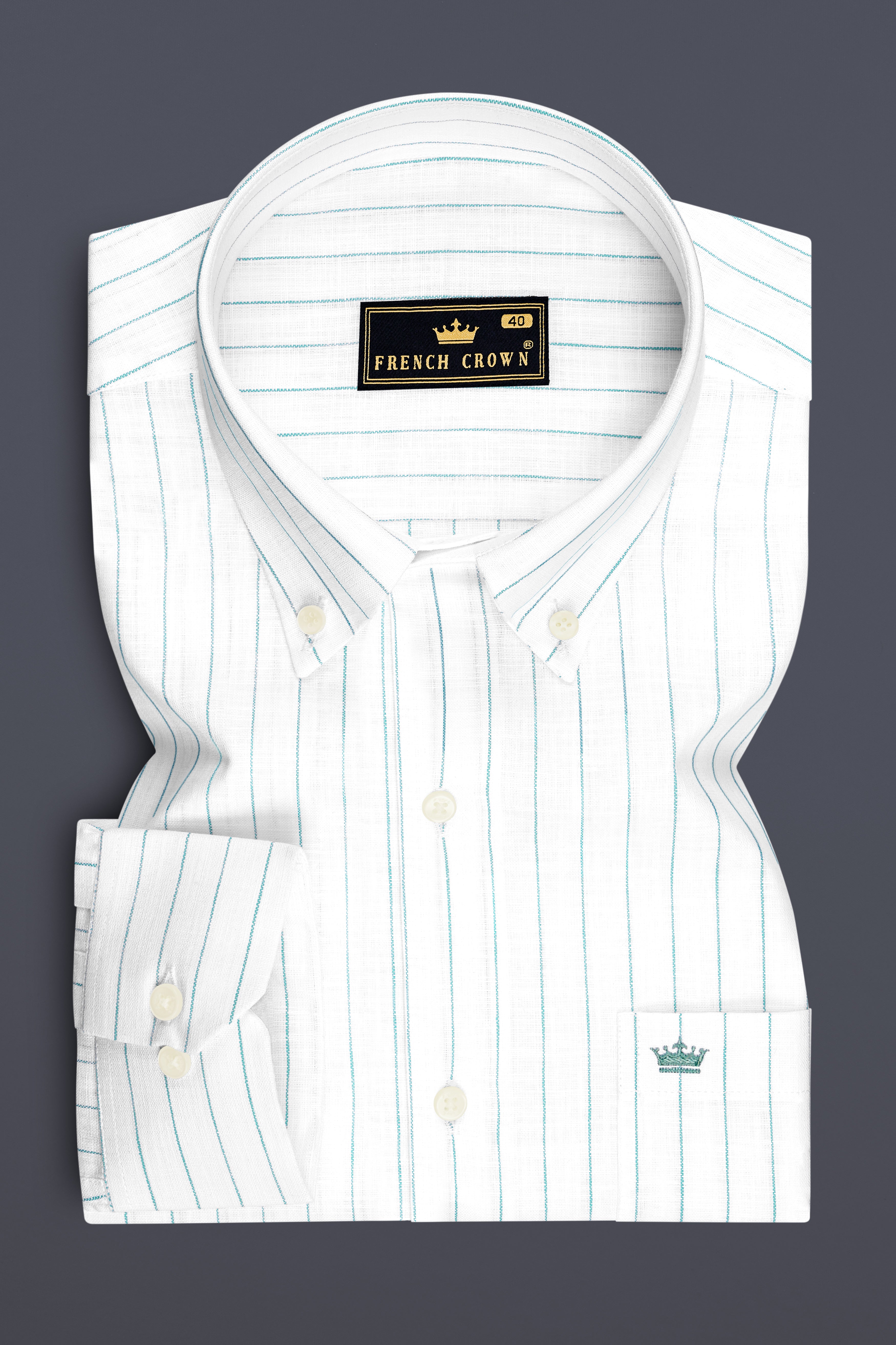 Mariner-Bright White And Neptune Blue Pin Striped Luxurious Linen Button Down Dress Shirt