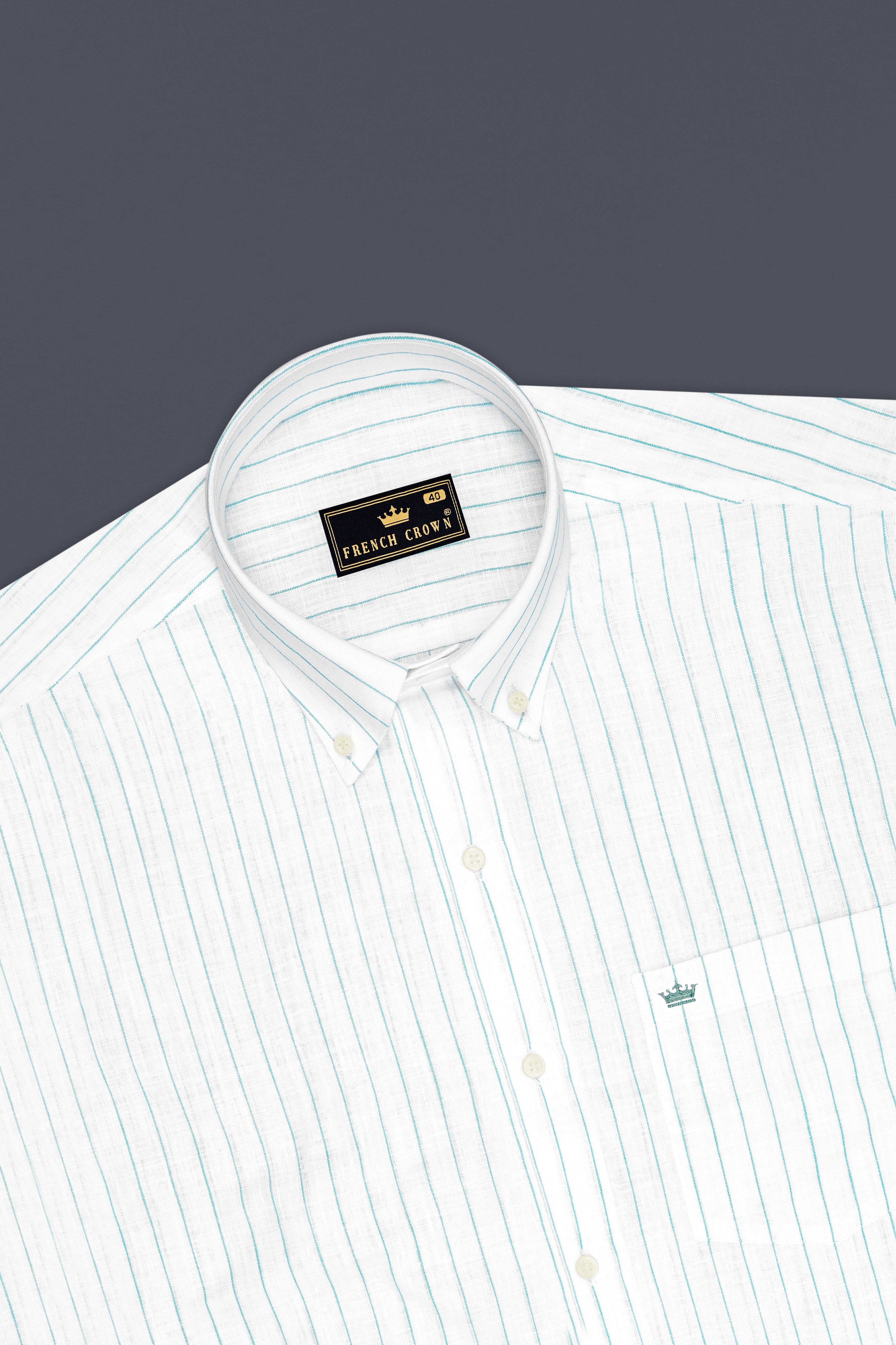 Mariner-Bright White And Neptune Blue Pin Striped Luxurious Linen Button Down Dress Shirt