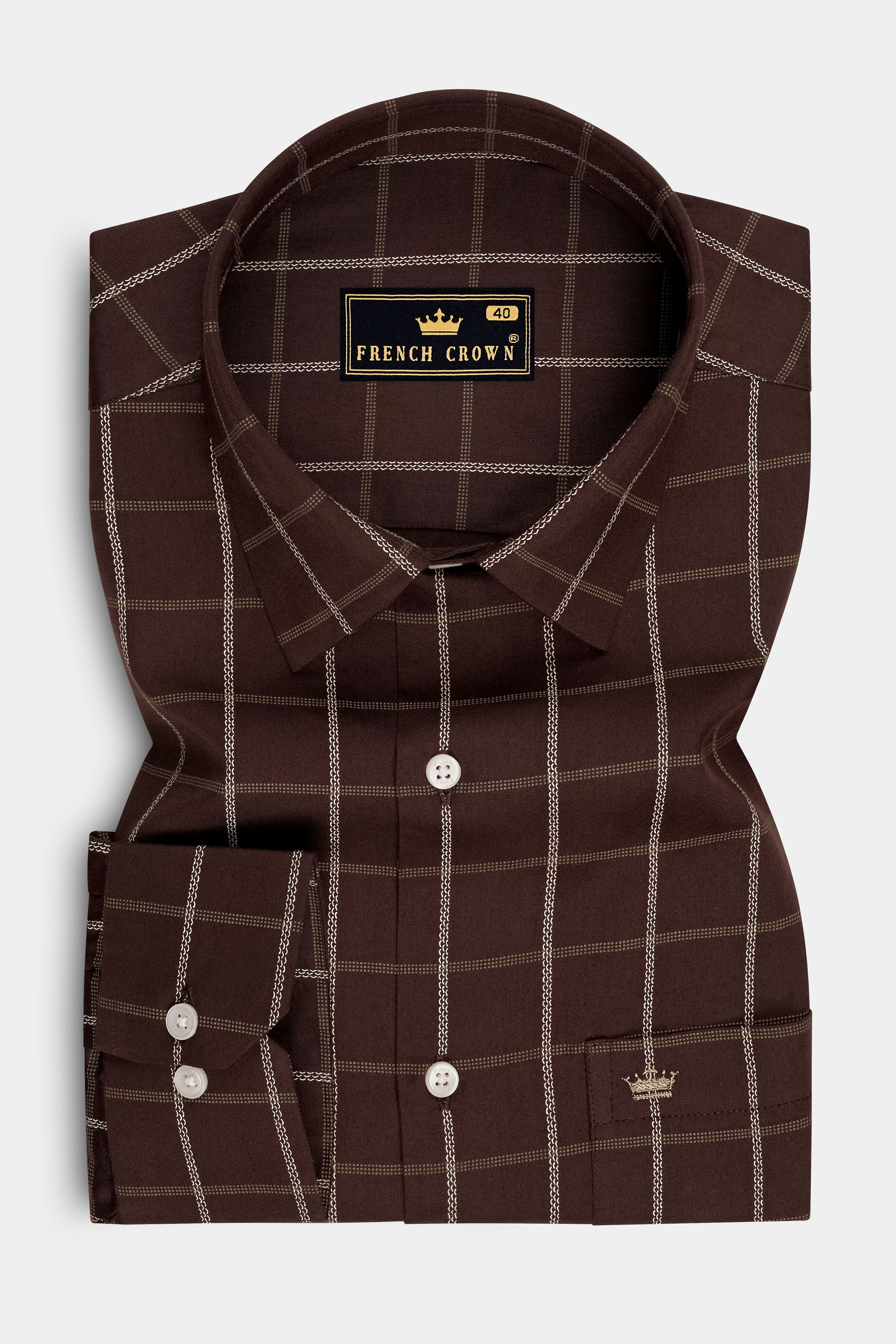 Heritage-Hickory Brown Windowpane Subtle Sheen Soft Premium Cotton Dress Shirt