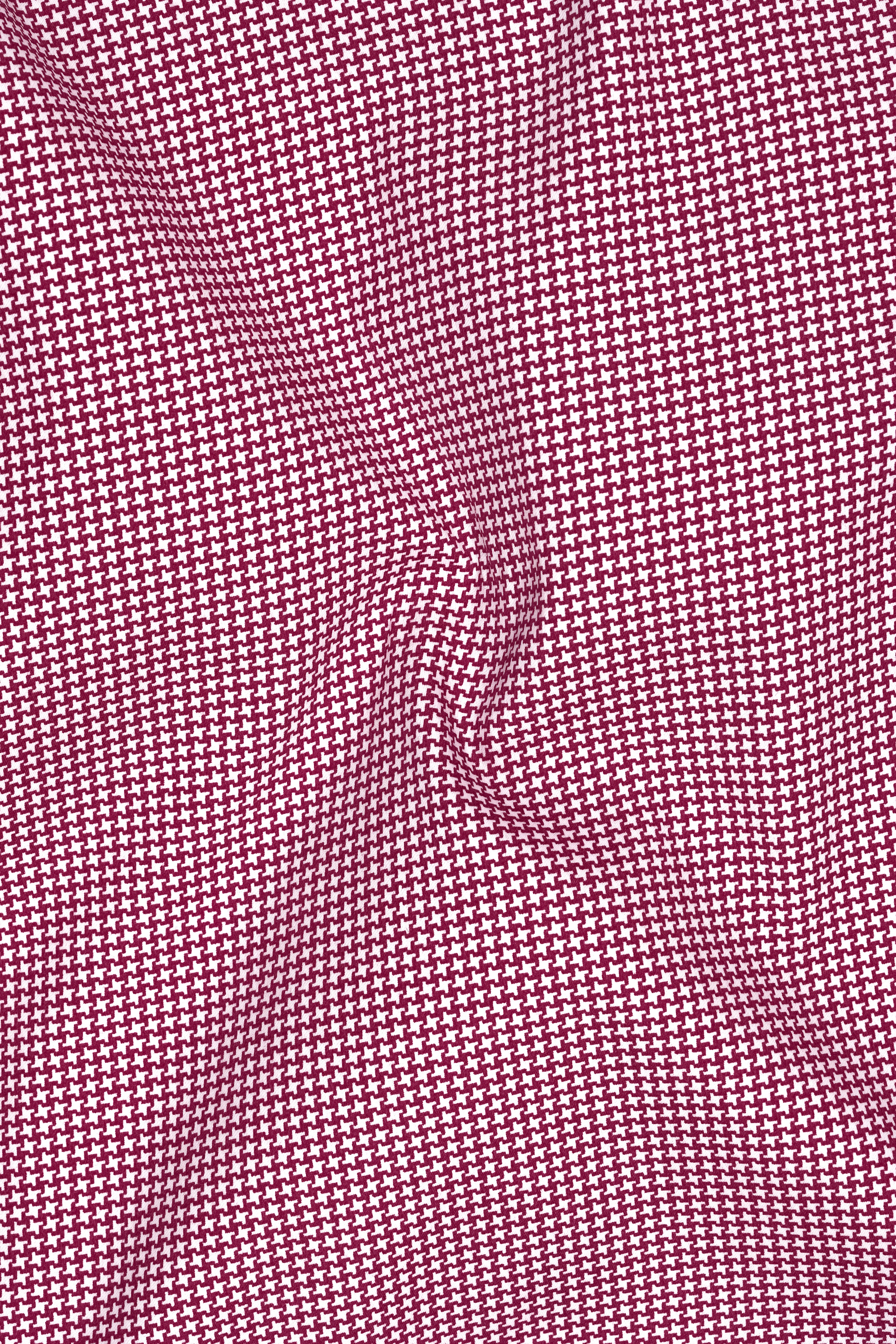 Lumier-Mulberry Pink Houndstooth Printed Subtle Sheen Soft Premium Cotton Dress Shirt