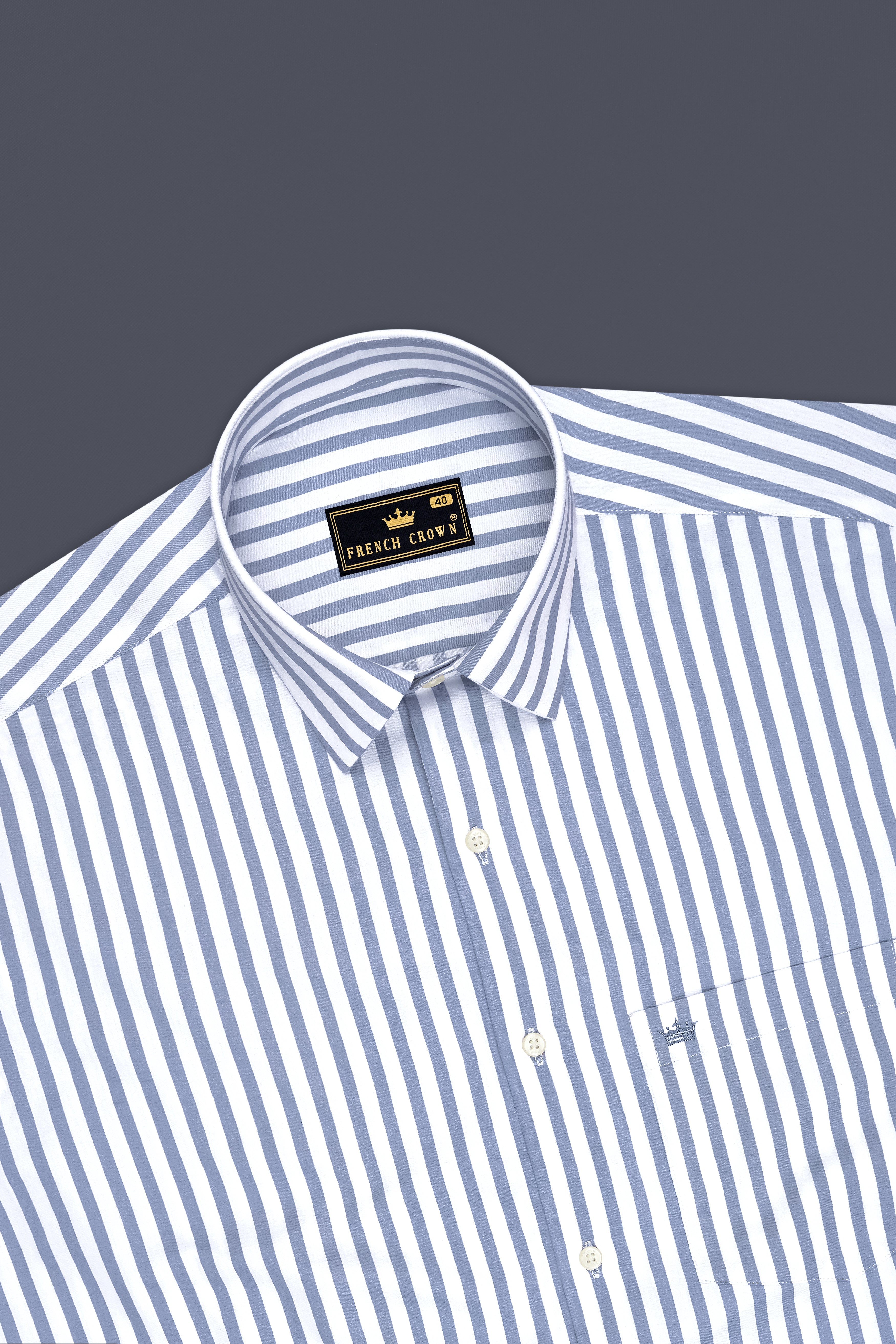 Strivon-Steel Blue And Bright White Candy Striped Subtle Sheen Super Soft Premium Cotton Dress Shirt