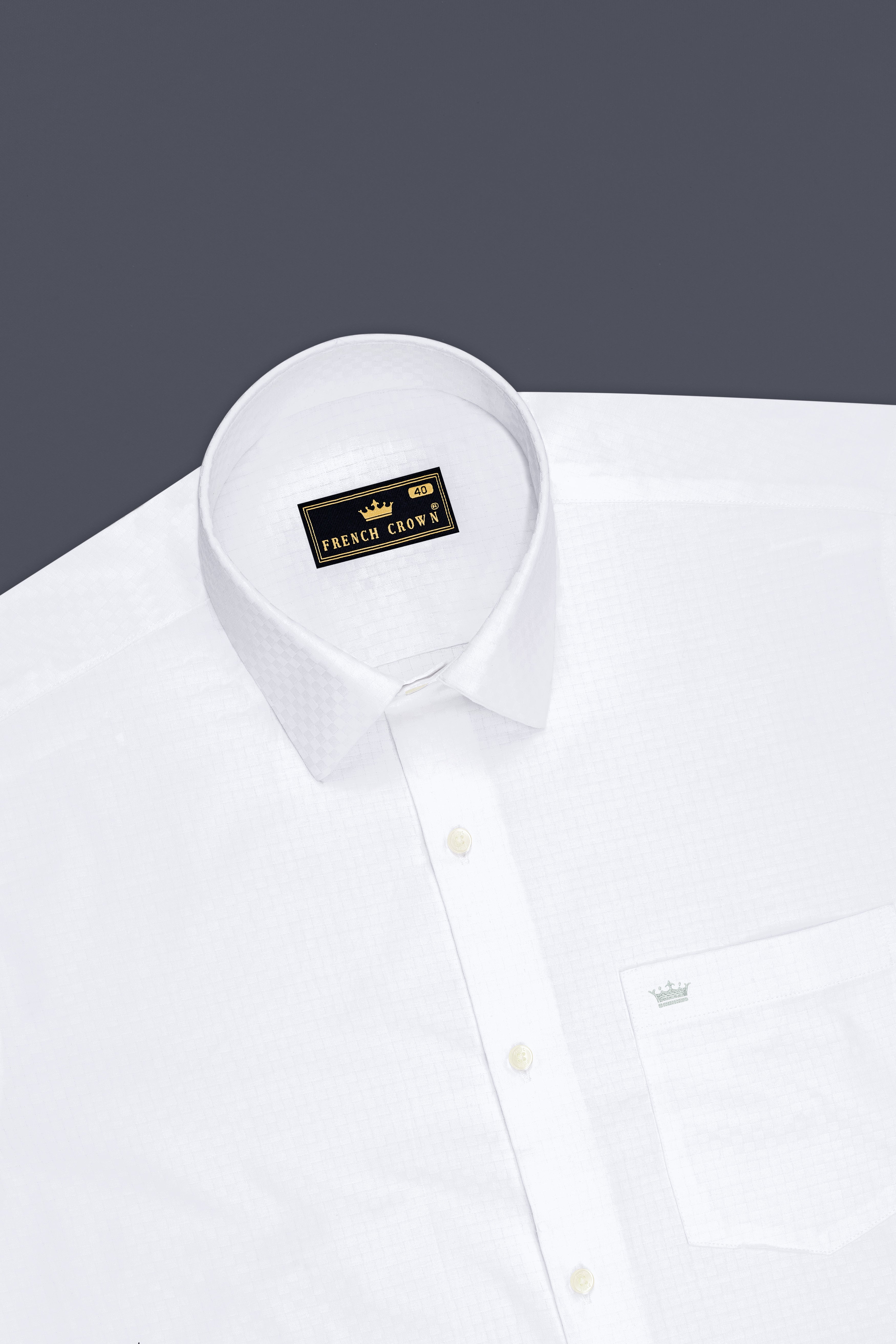 Albus-Bright White Dobby Textured Premium Giza Cotton Dress Shirt