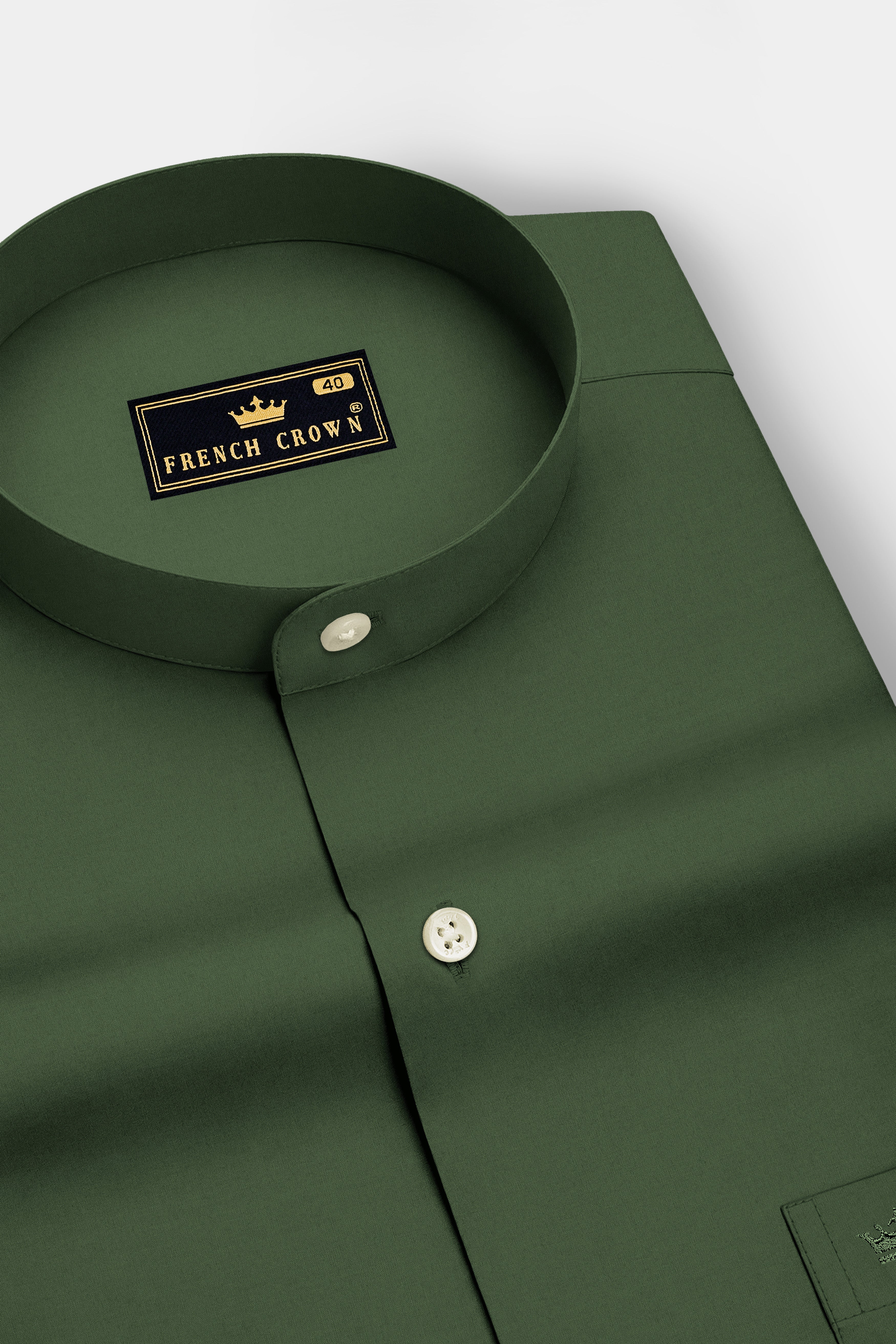 Olivine-Rifle Green Premium Giza Cotton Mandarin Casual Shirt