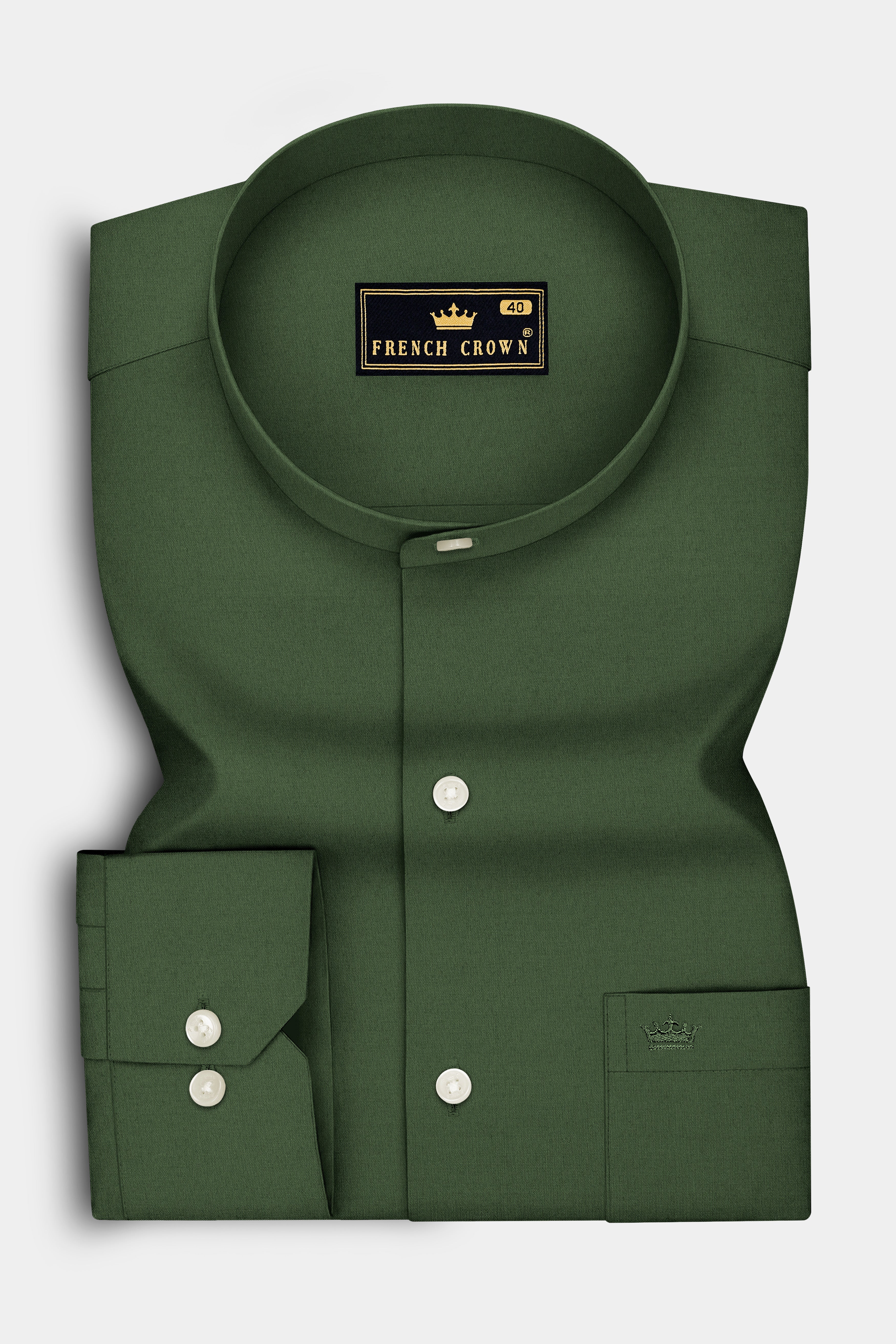 Olivine-Rifle Green Premium Giza Cotton Mandarin Casual Shirt
