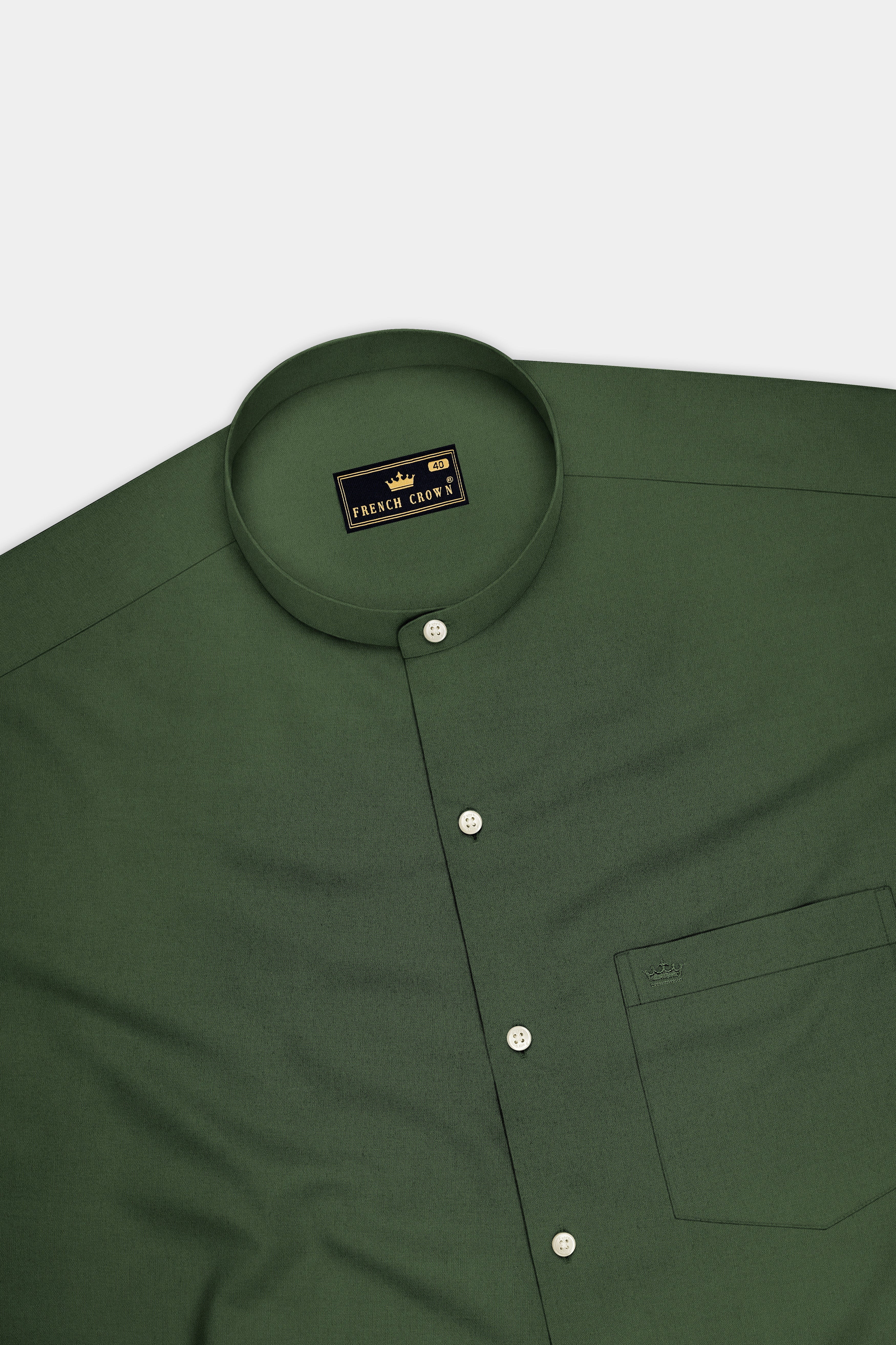 Olivine-Rifle Green Premium Giza Cotton Mandarin Casual Shirt
