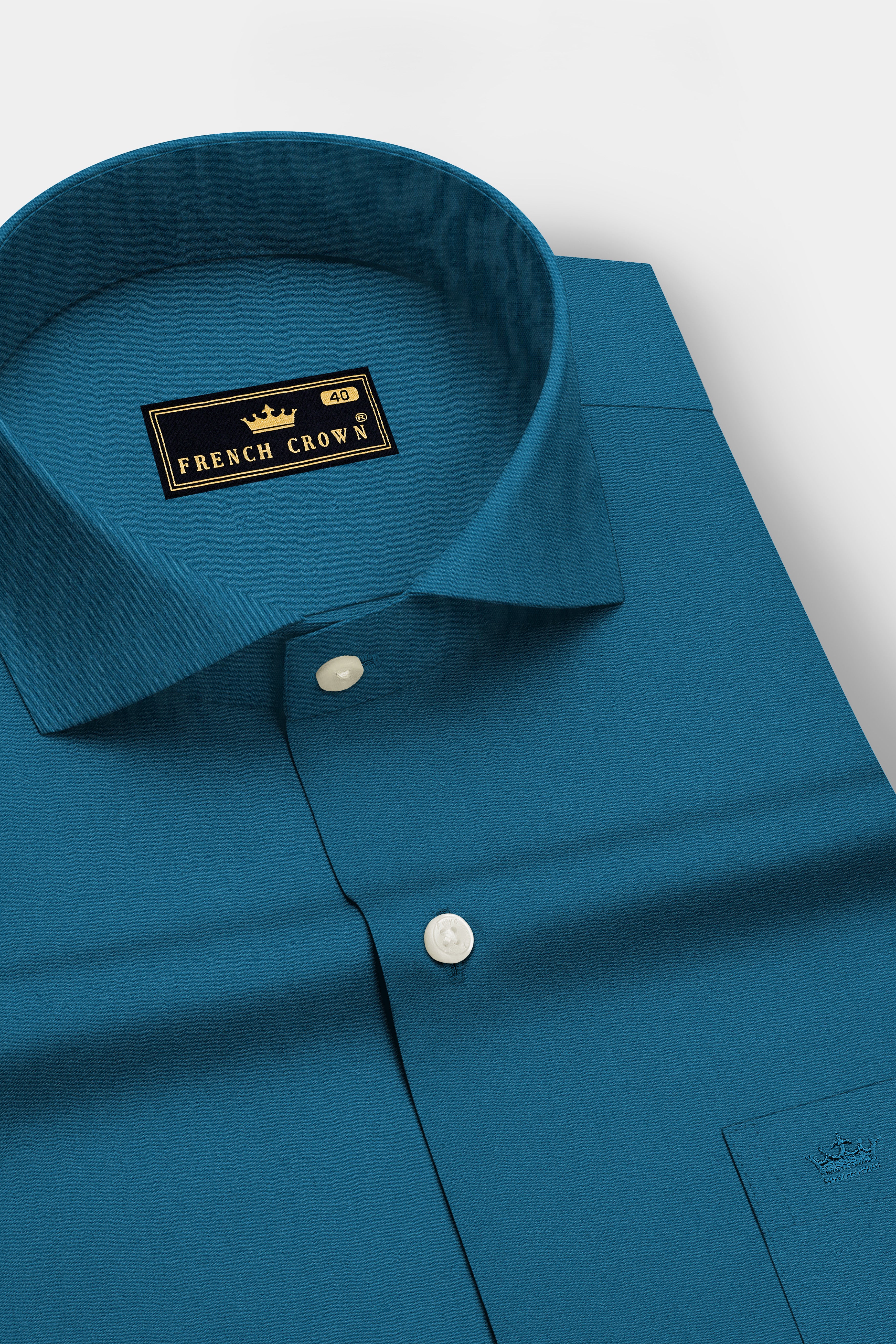 Aether-Chathams Blue Premium Giza Cotton Cut Away Collar Dress Shirt