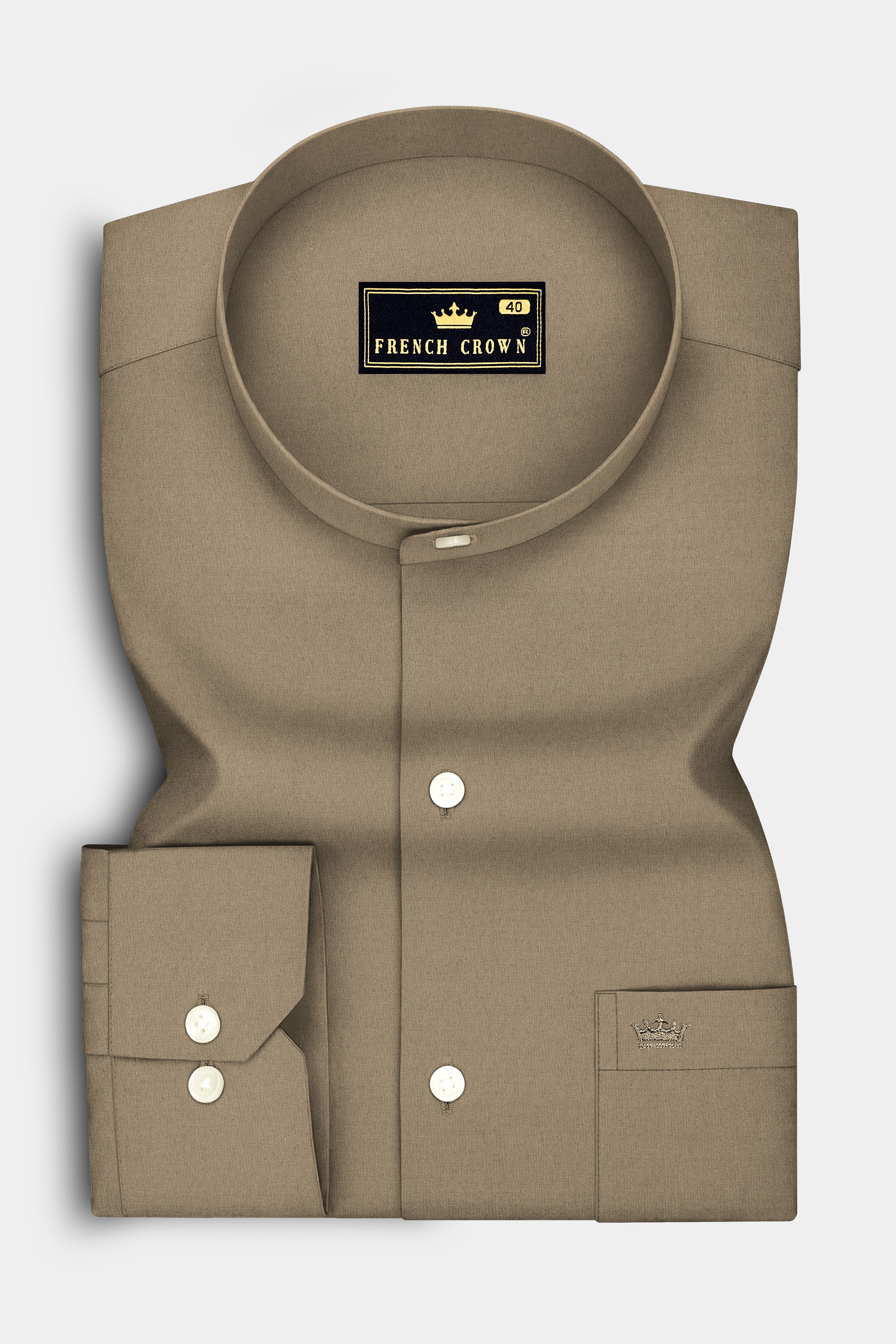 Sienna-Peanut Brown Premium Giza Cotton Mandarin Casual Shirt