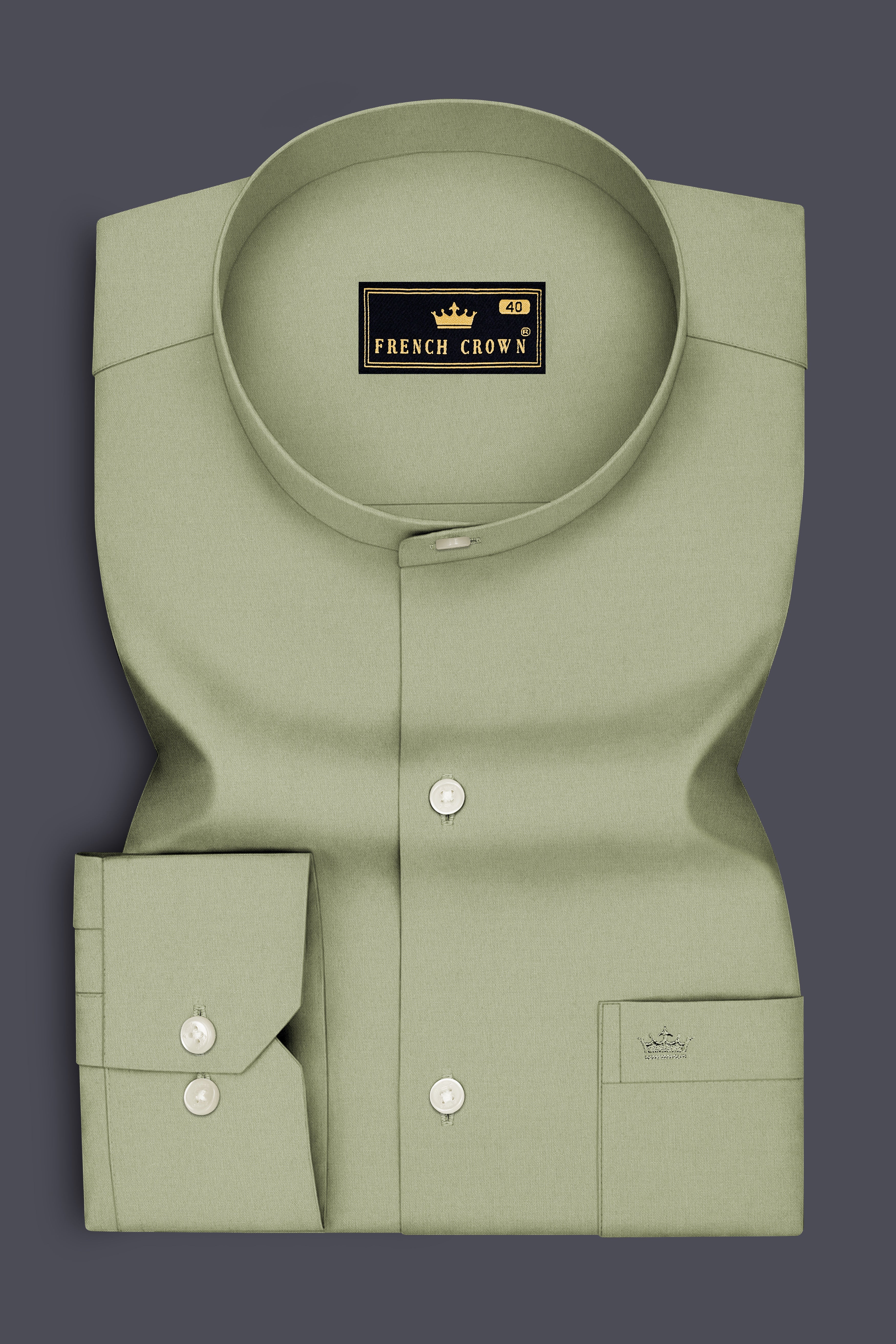 Verdure-Locust Green Premium Giza Cotton Mandarin Casual Shirt