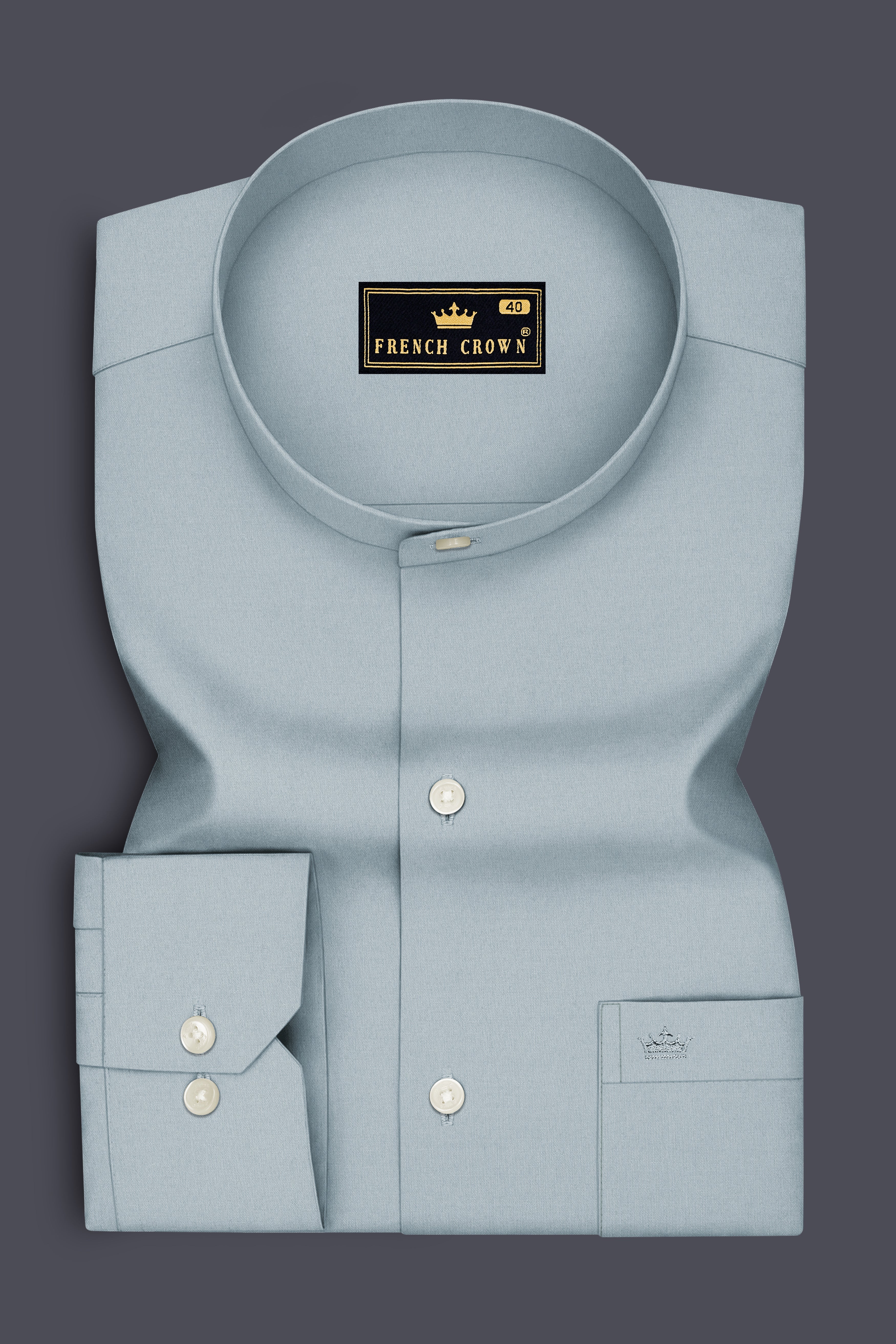 Virel-Cadet Blue Premium Giza Cotton Mandarin Casual Shirt