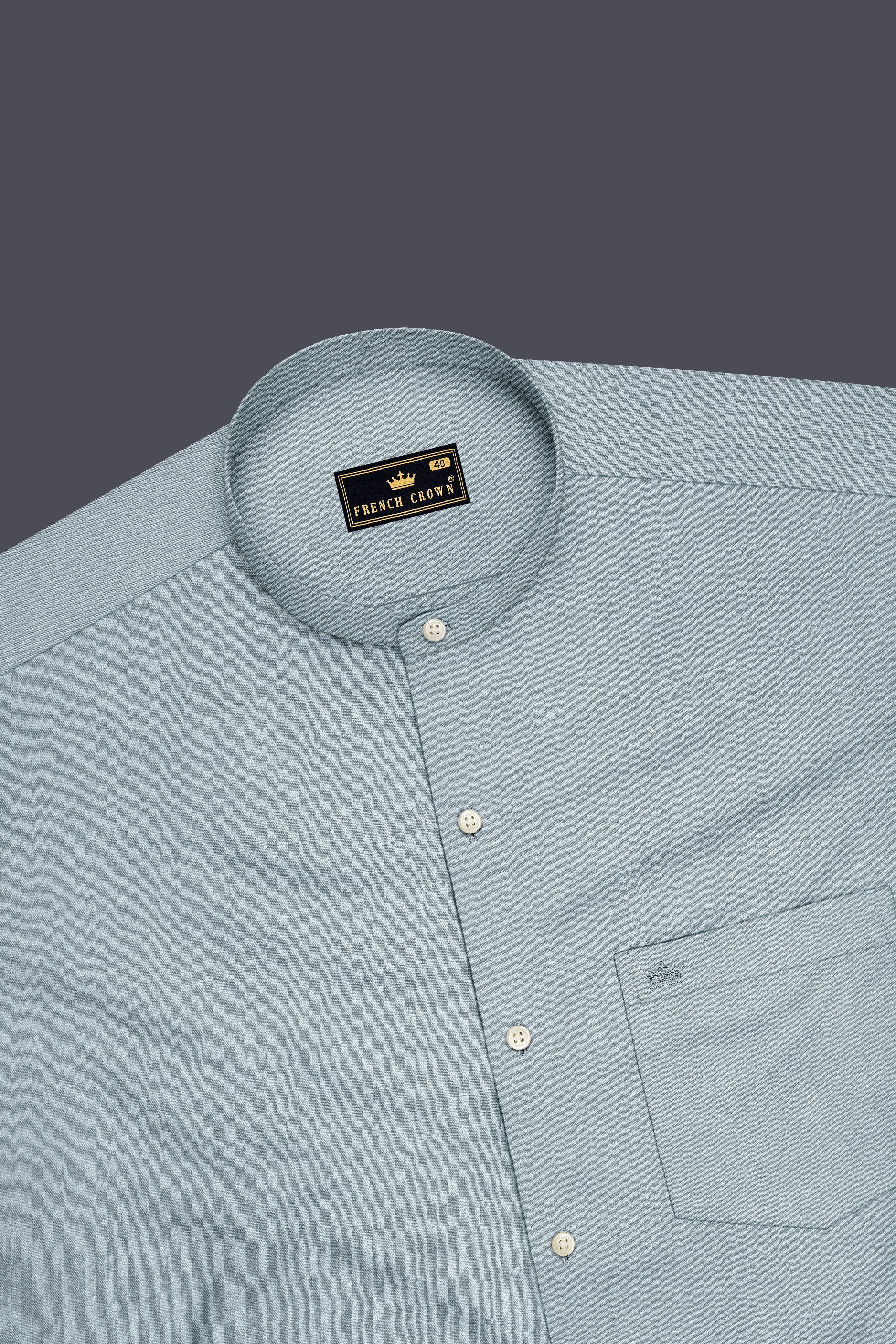 Virel-Cadet Blue Premium Giza Cotton Mandarin Casual Shirt