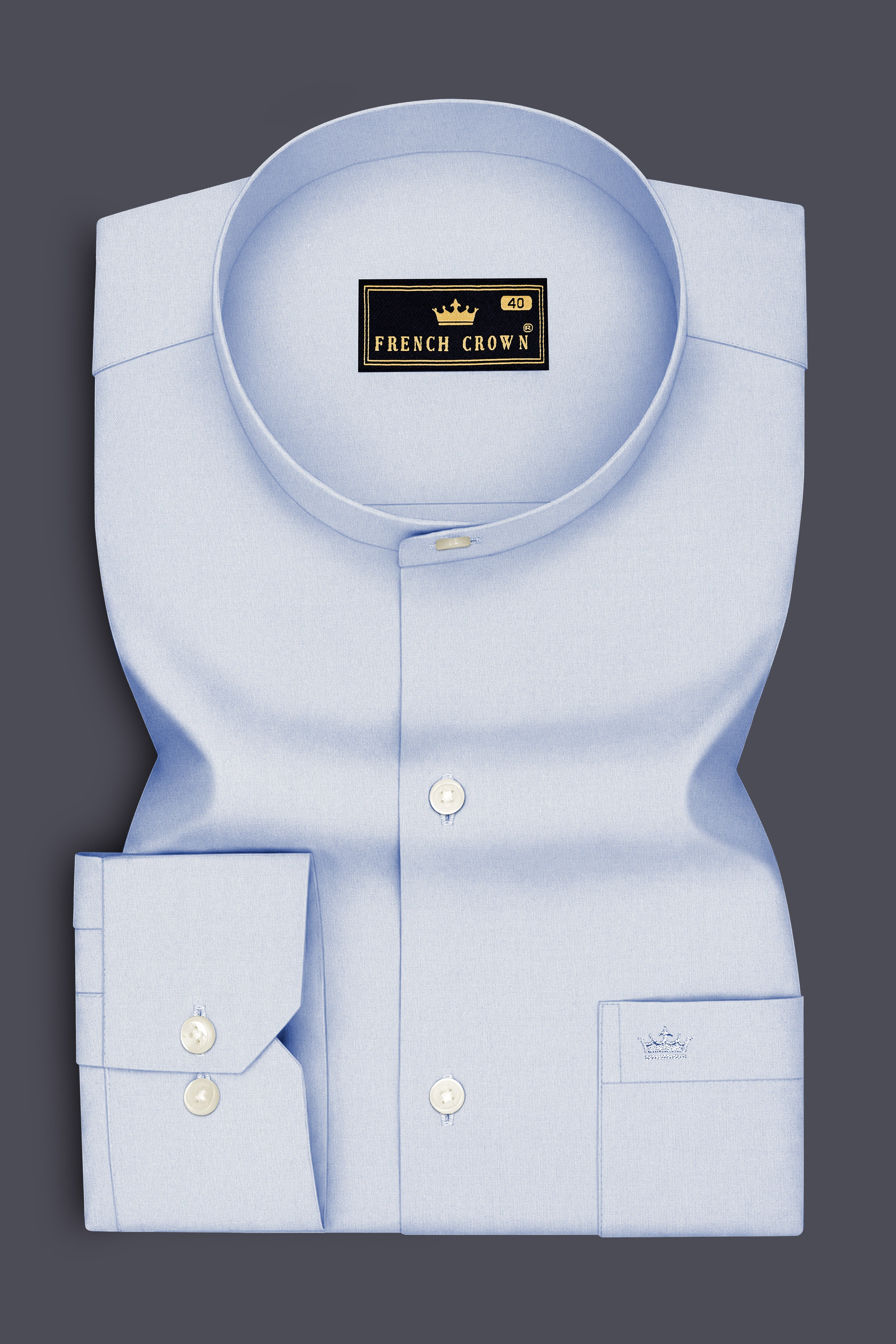 Ceruleo-Botticelli Blue Premium Giza Cotton Mandarin Casual Shirt