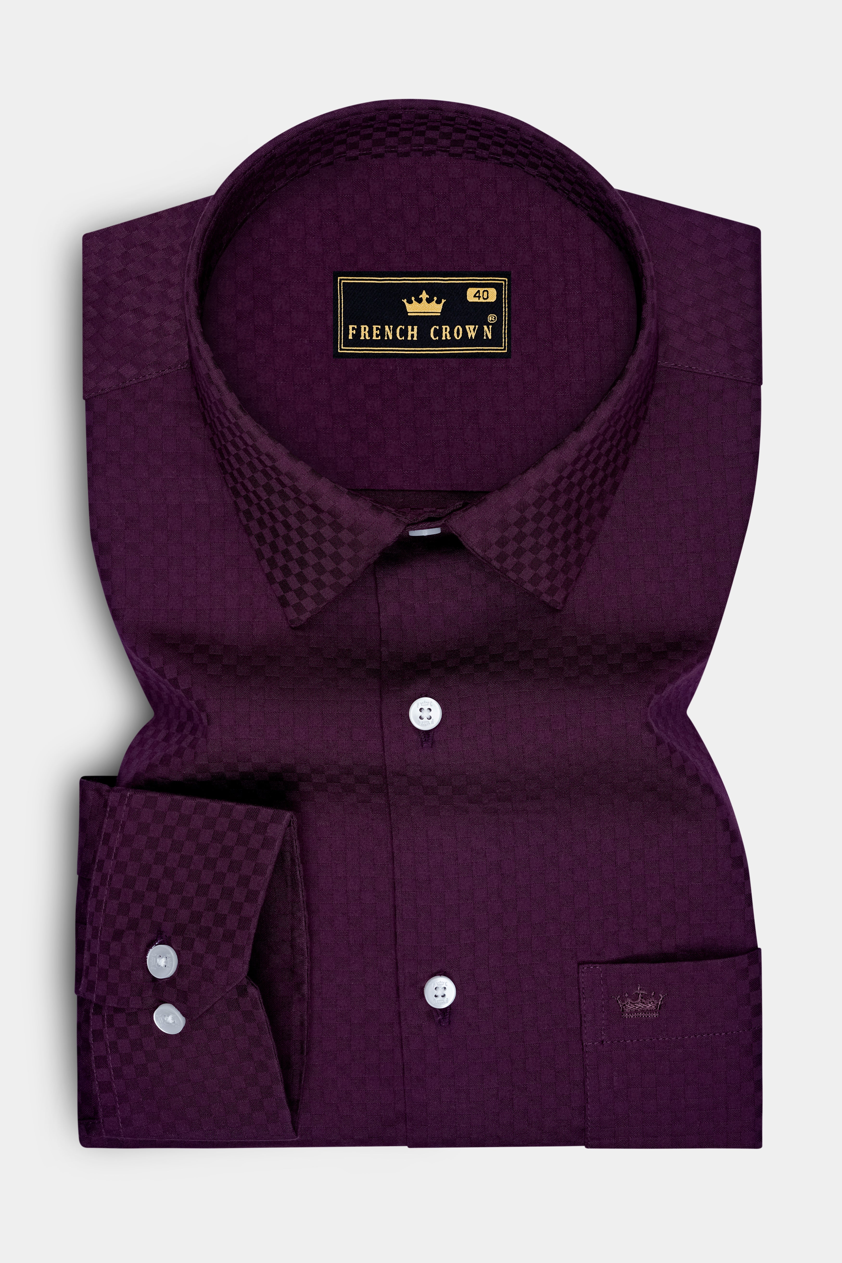 Burgund-Barossa Maroon Dobby Textured Premium Giza Cotton Dress Shirt DEMO